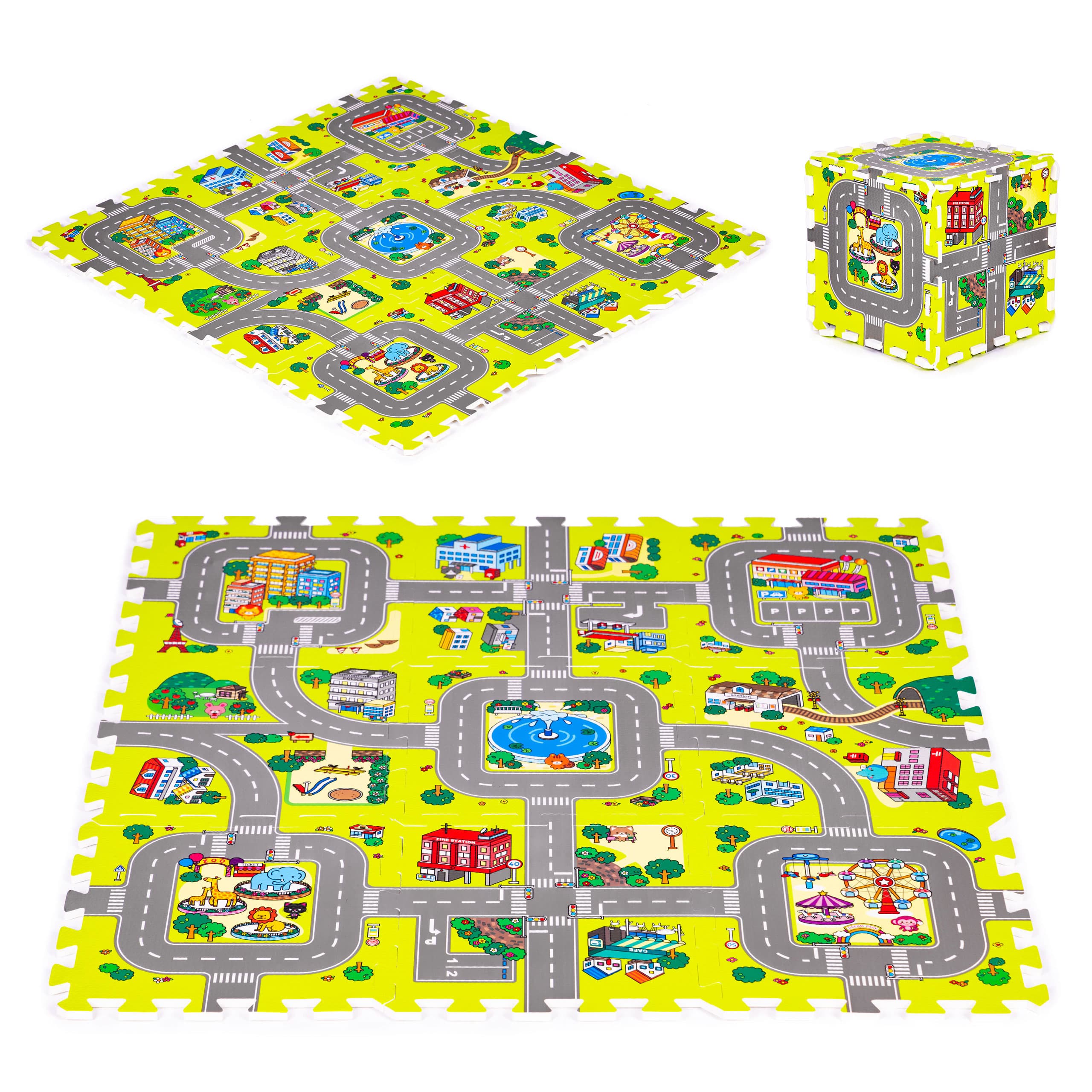 Mata piankowa dla dzieci miasto 9 elementów 90,5x90,5 cm IPLAY