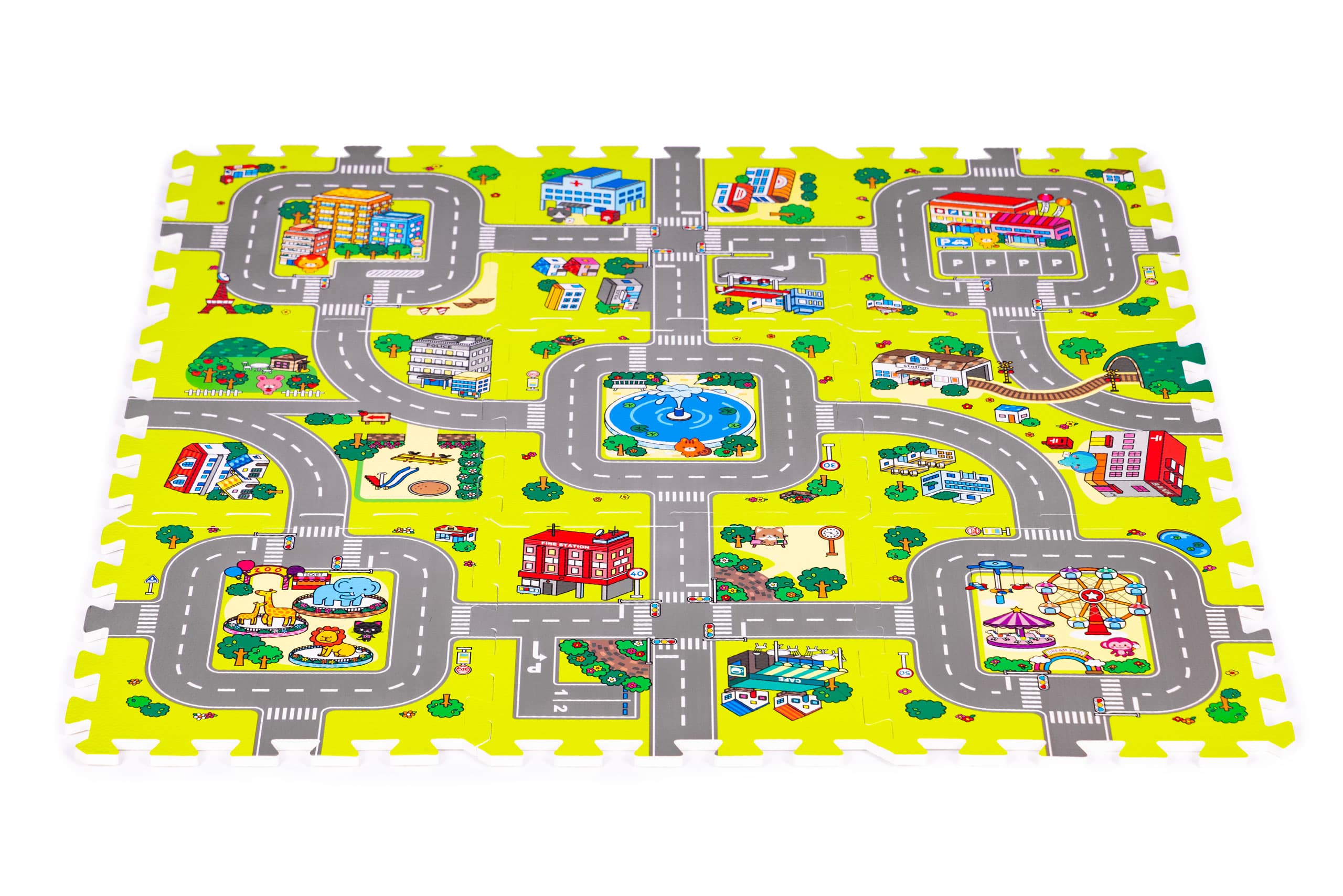 Mata piankowa dla dzieci miasto 9 elementów 90,5x90,5 cm IPLAY