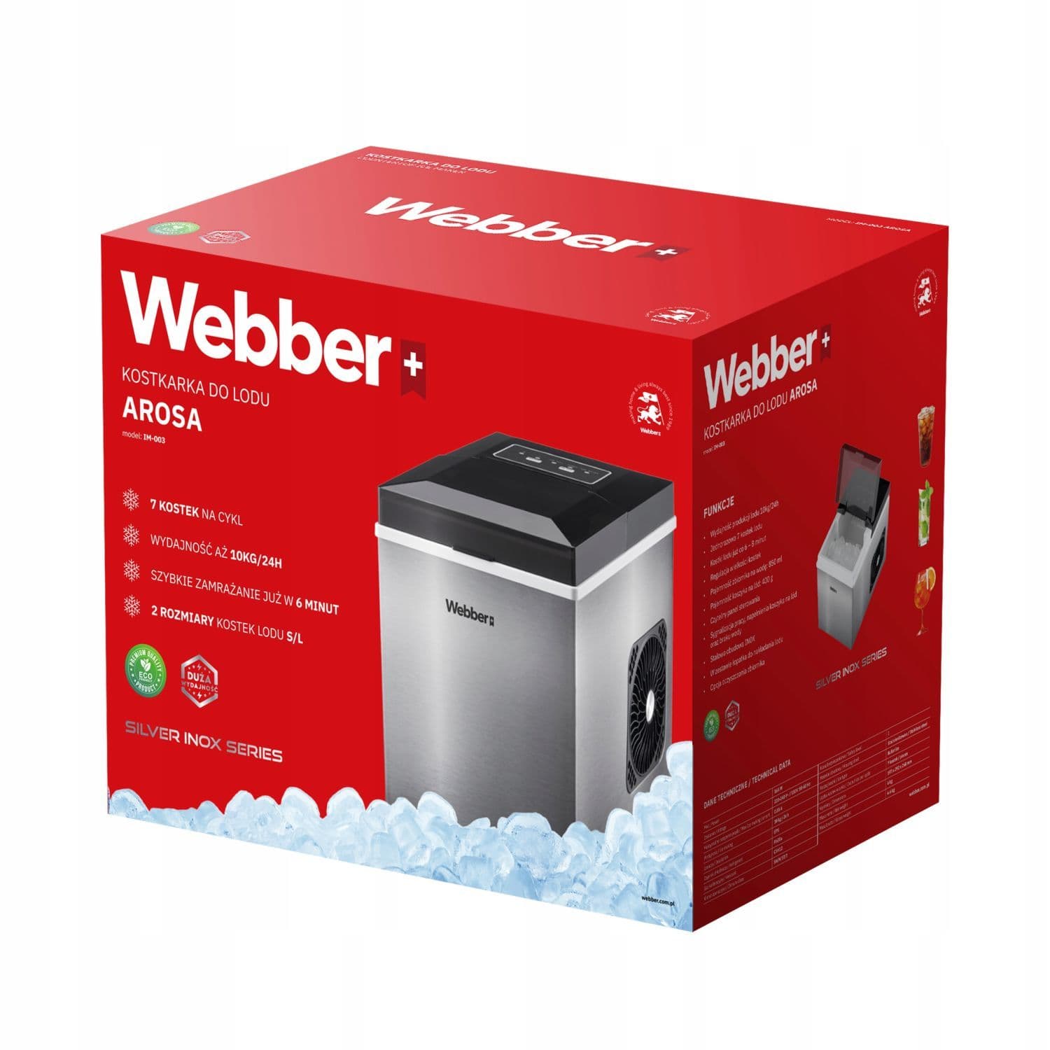 Kostkarka do lodu domowa maszyna do kostek kuszony lód 10 kg 165W WEBBER