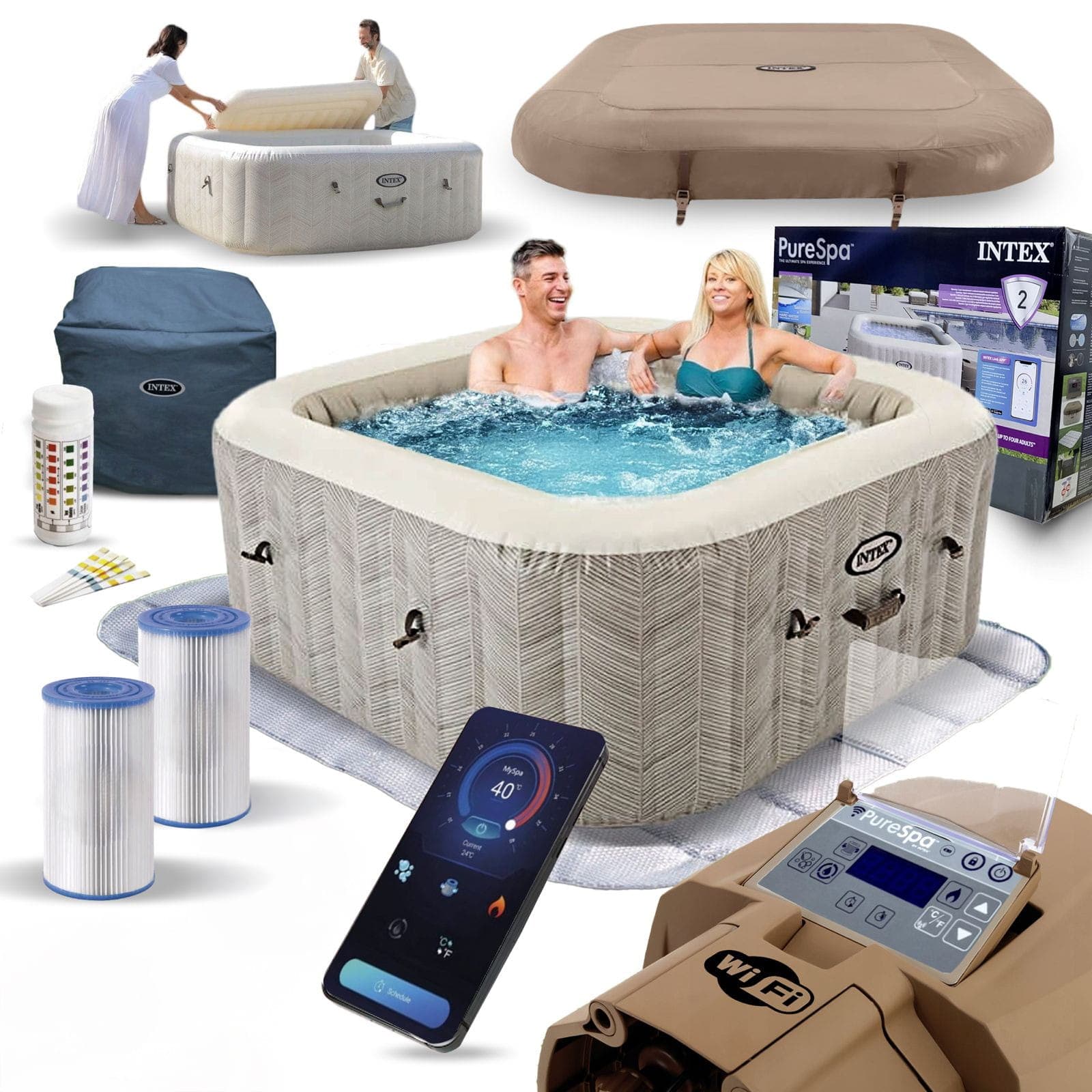 Nadmuchiwane SPA kwadratowe basen z hydromasażem 4 os. 175x71 cm akcesoria premium INTEX 28446