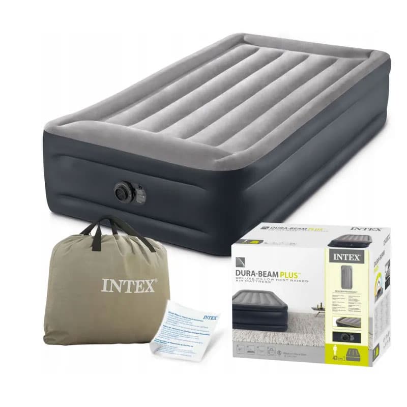 Materac dmuchany jednoosobowy 191x99x42 cm z wbudowaną pompką elektryczną łóżko INTEX 64132