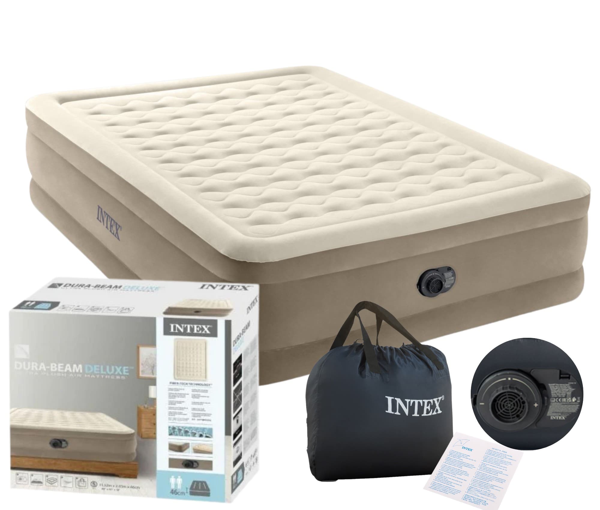 Materac dmuchany dwuosobowy 203x152 cm z wbudowaną pomką INTEX 64428