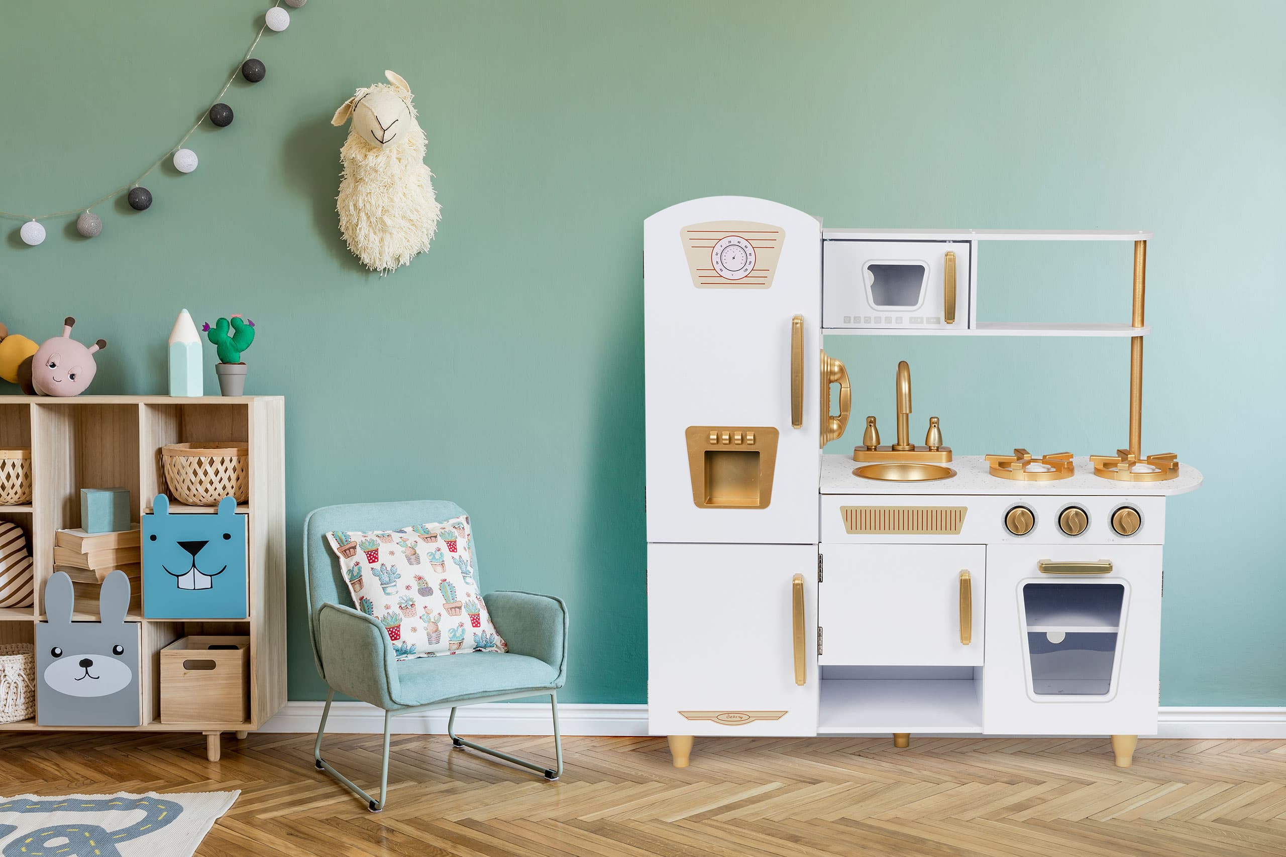 Kuchnia dla dzieci drewniana duża biało-złota ECOTOYS