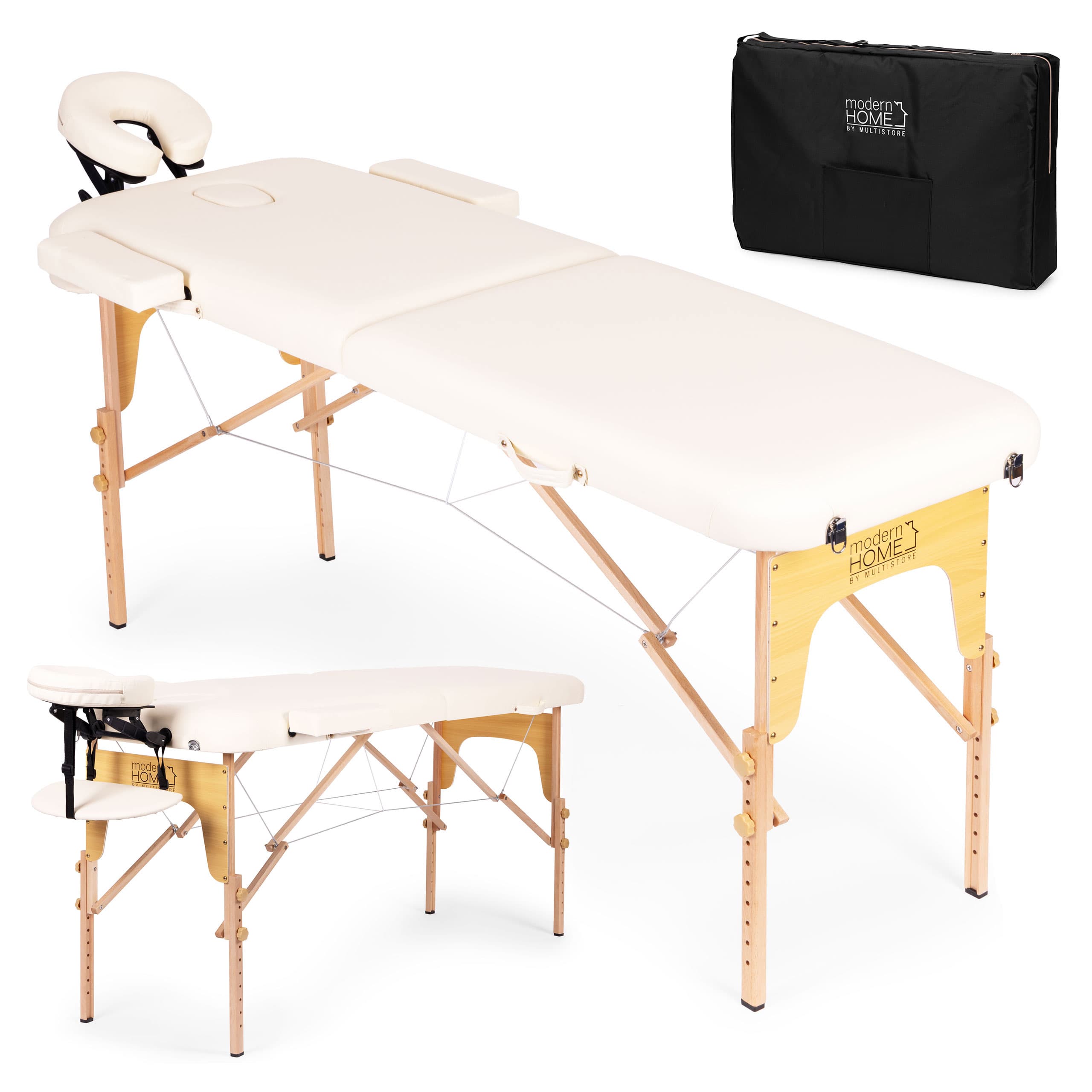 Drewniany stół do masażu i rehabilitacji 2-segmentowy składany w walizkę + torba ModernHome