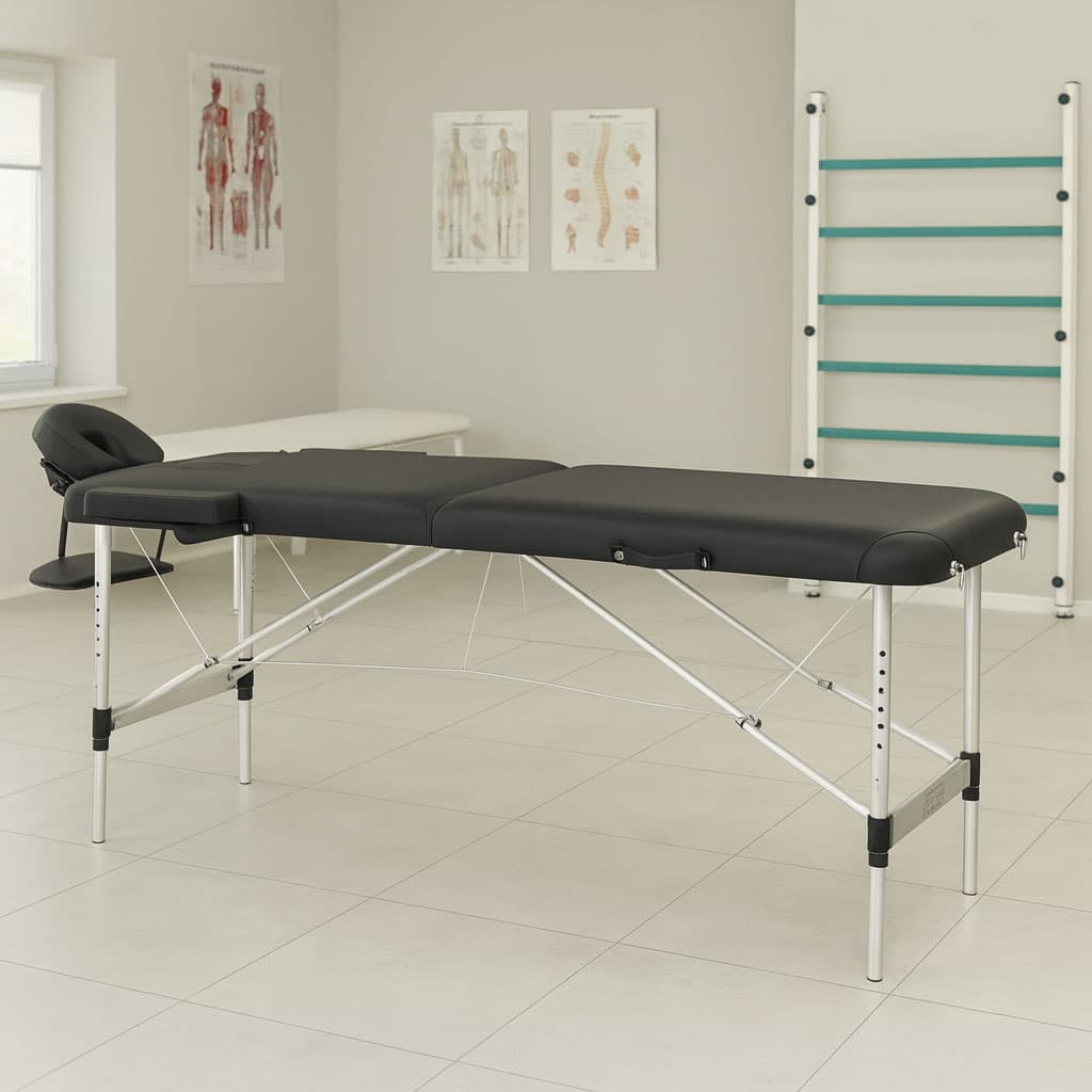 Aluminiowy stół do masażu i rehabilitacji 2-segmentowy składany w walizkę + torba ModernHome