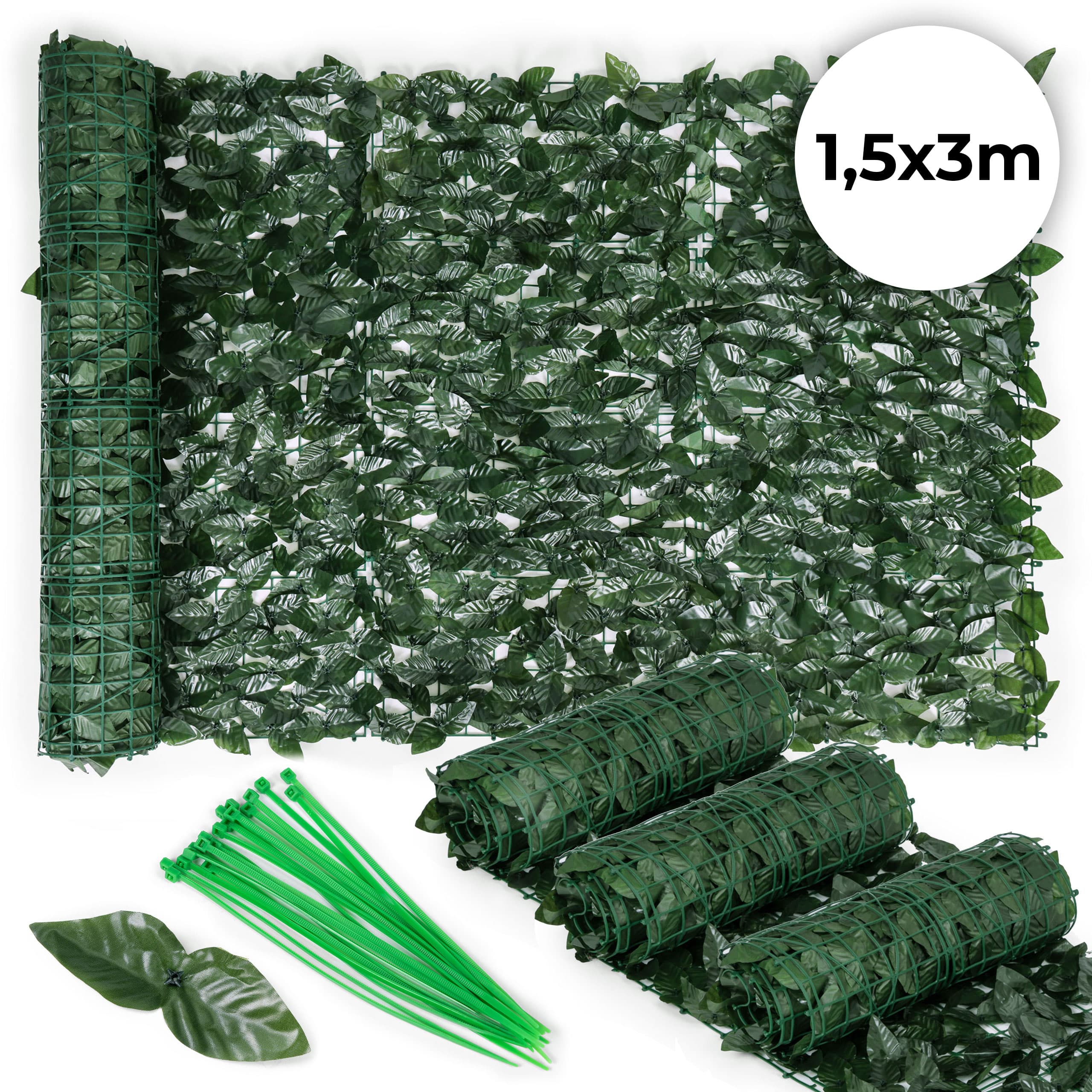 Sztuczny bluszcz żywopłot 3 sztuki 300x50 cm zielona osłona na balkon maskująca - 3 ROLKI