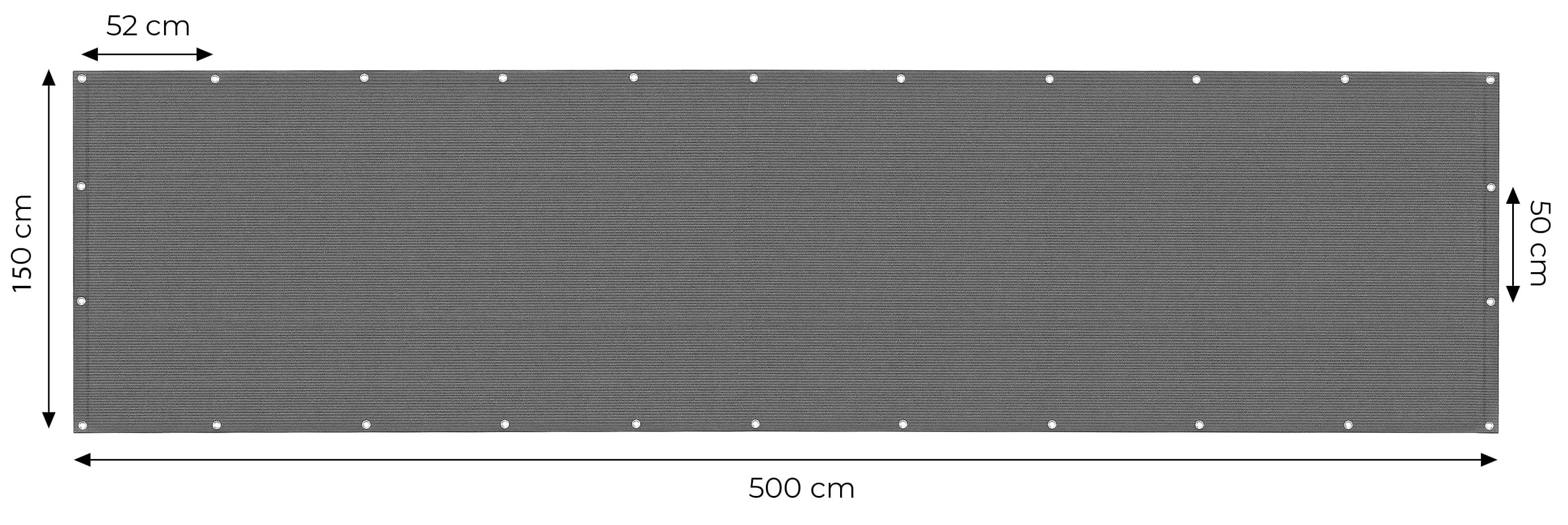 Osłona balkonowa z okuciami 150x500 cm siatka cieniująca + elementy instalacyjne szara MultiGarden