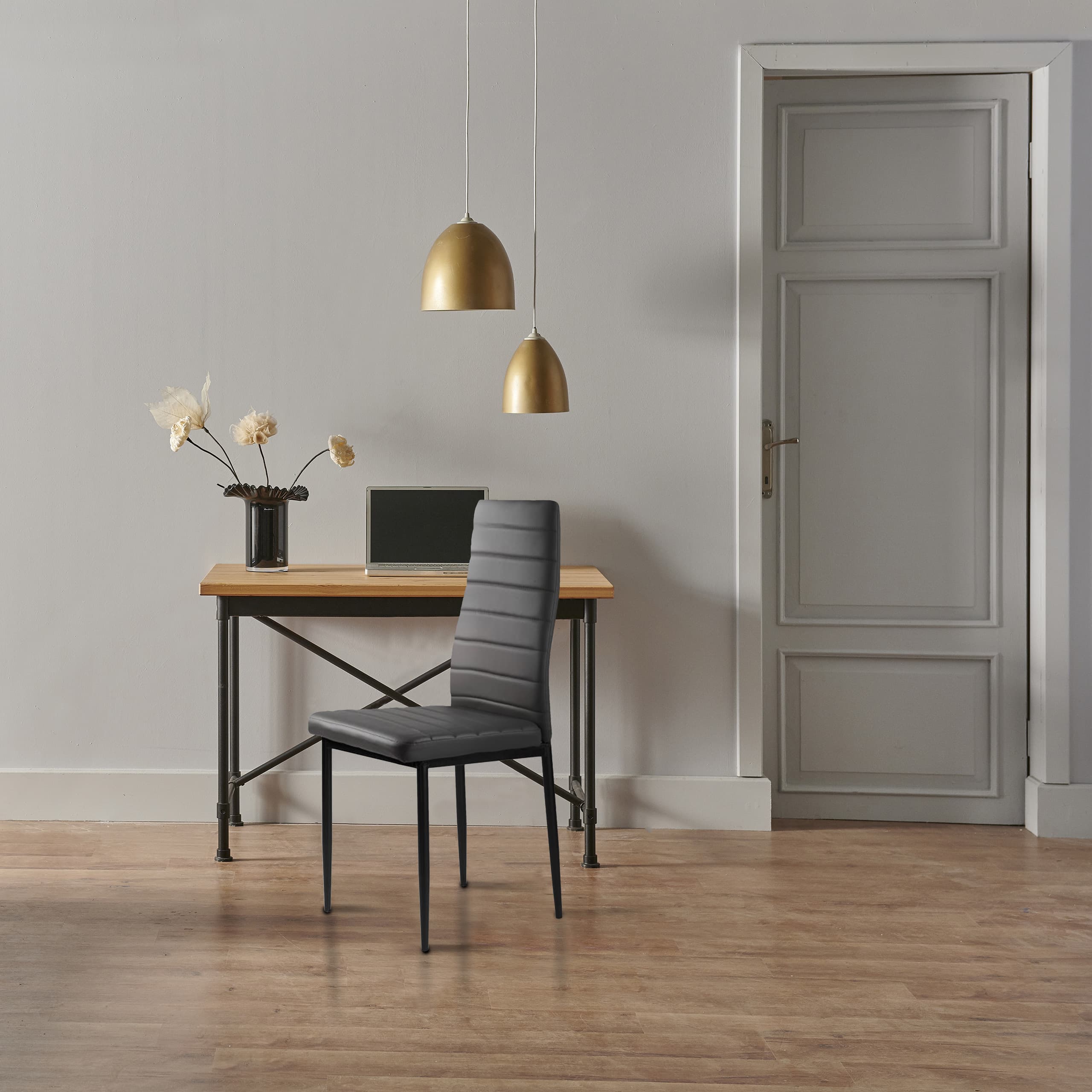 Zestaw krzeseł do jadalni salonu z ekoskóry 4 sztuki wysokie oparcie szare ModernHome