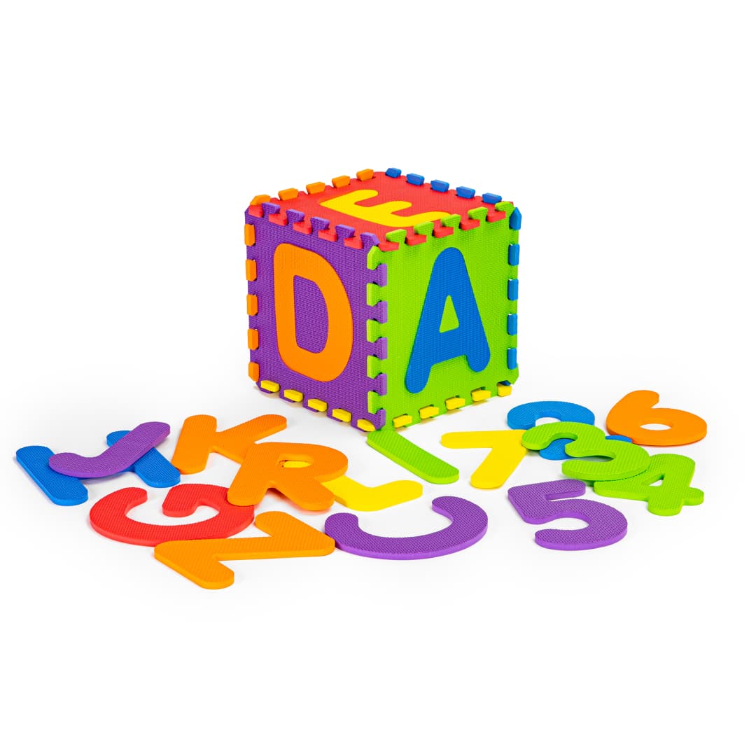 Duża mata piankowa EVA dla dzieci litery cyfry 178x178 cm 36 elementów ECOTOYS