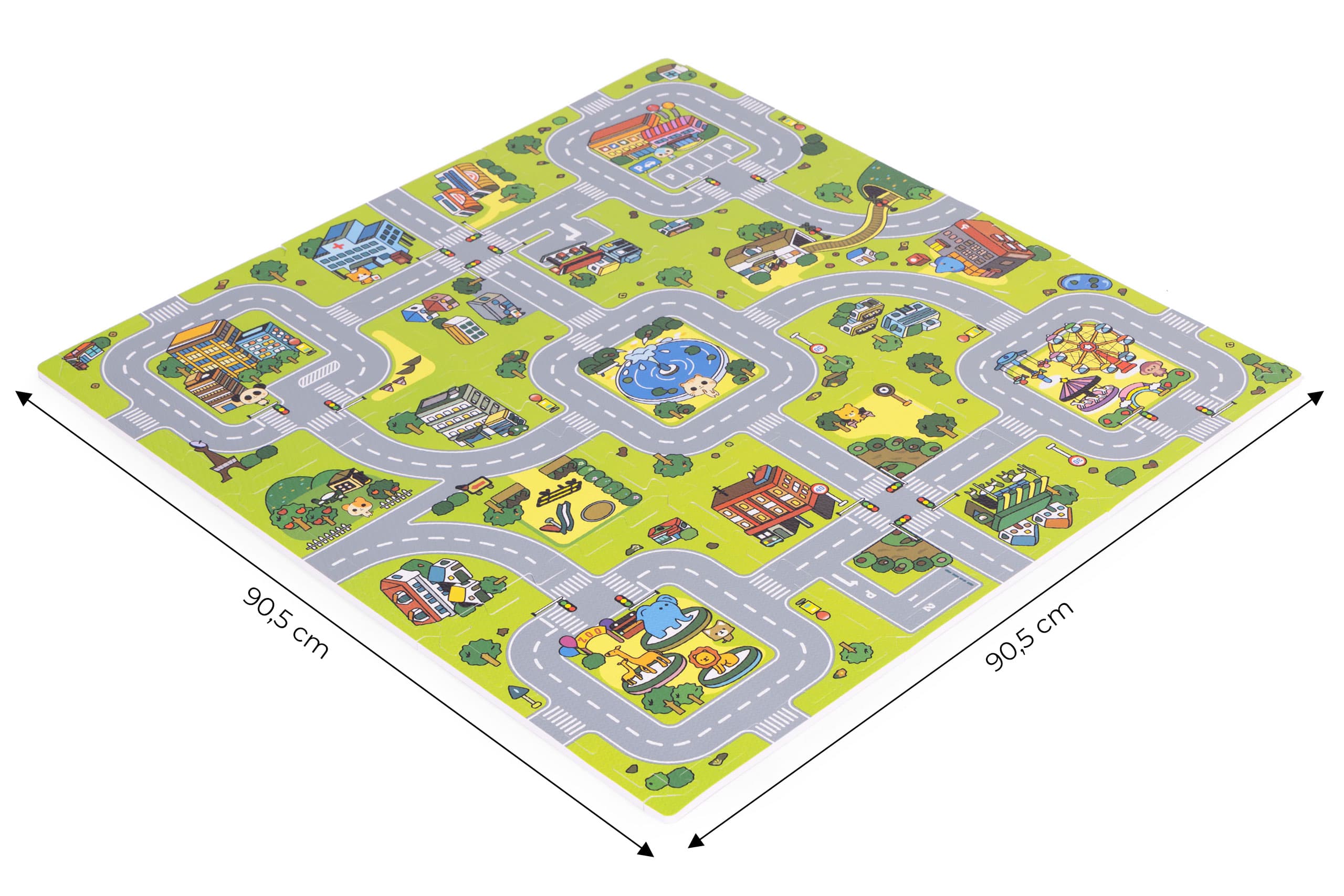 Duża mata piankowa EVA dla dzieci Miasto 90,5x90,5 cm 21 el. ECOTOYS