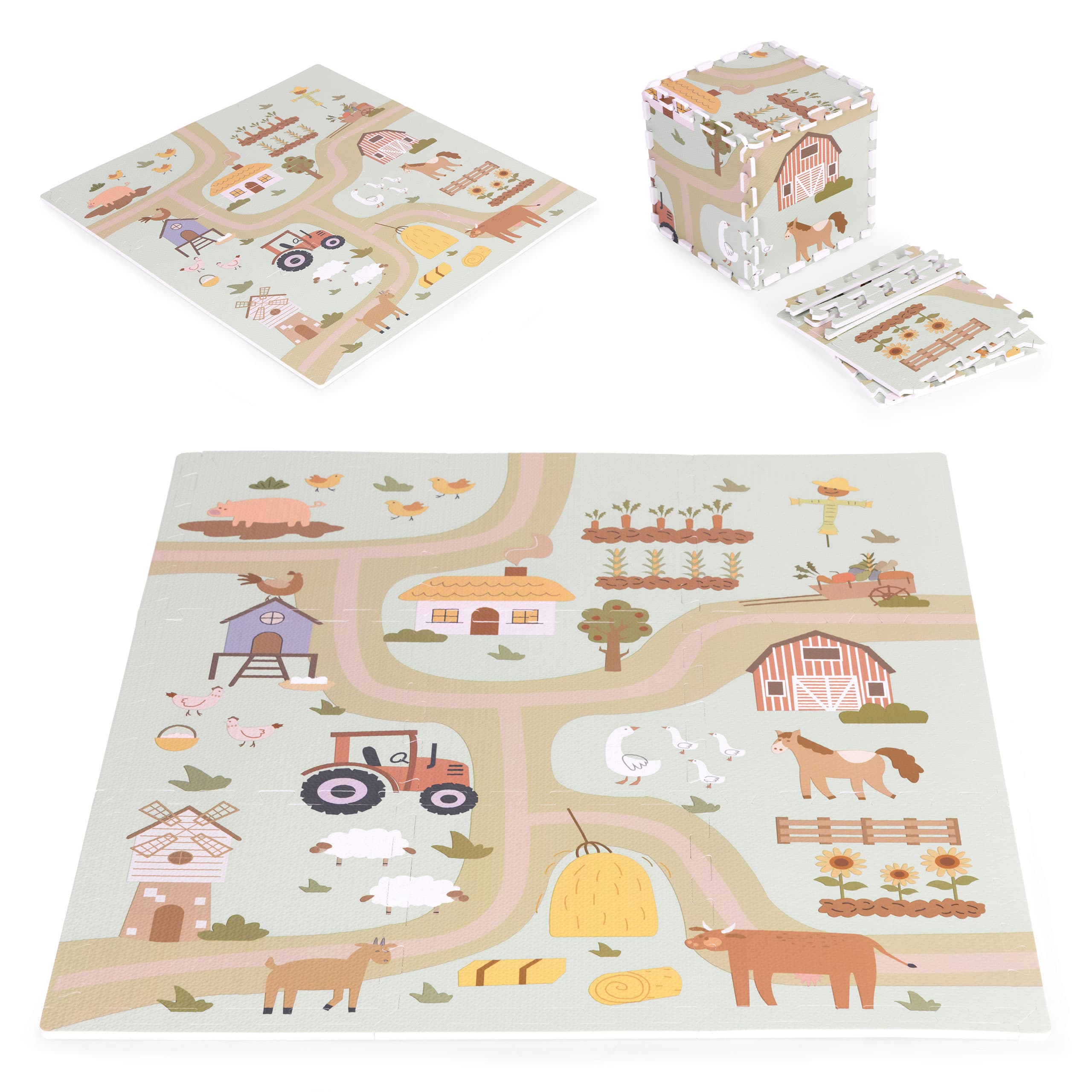 Duża mata piankowa EVA dla dzieci farma 90,5x90,5 cm 21 elementów ECOTOYS