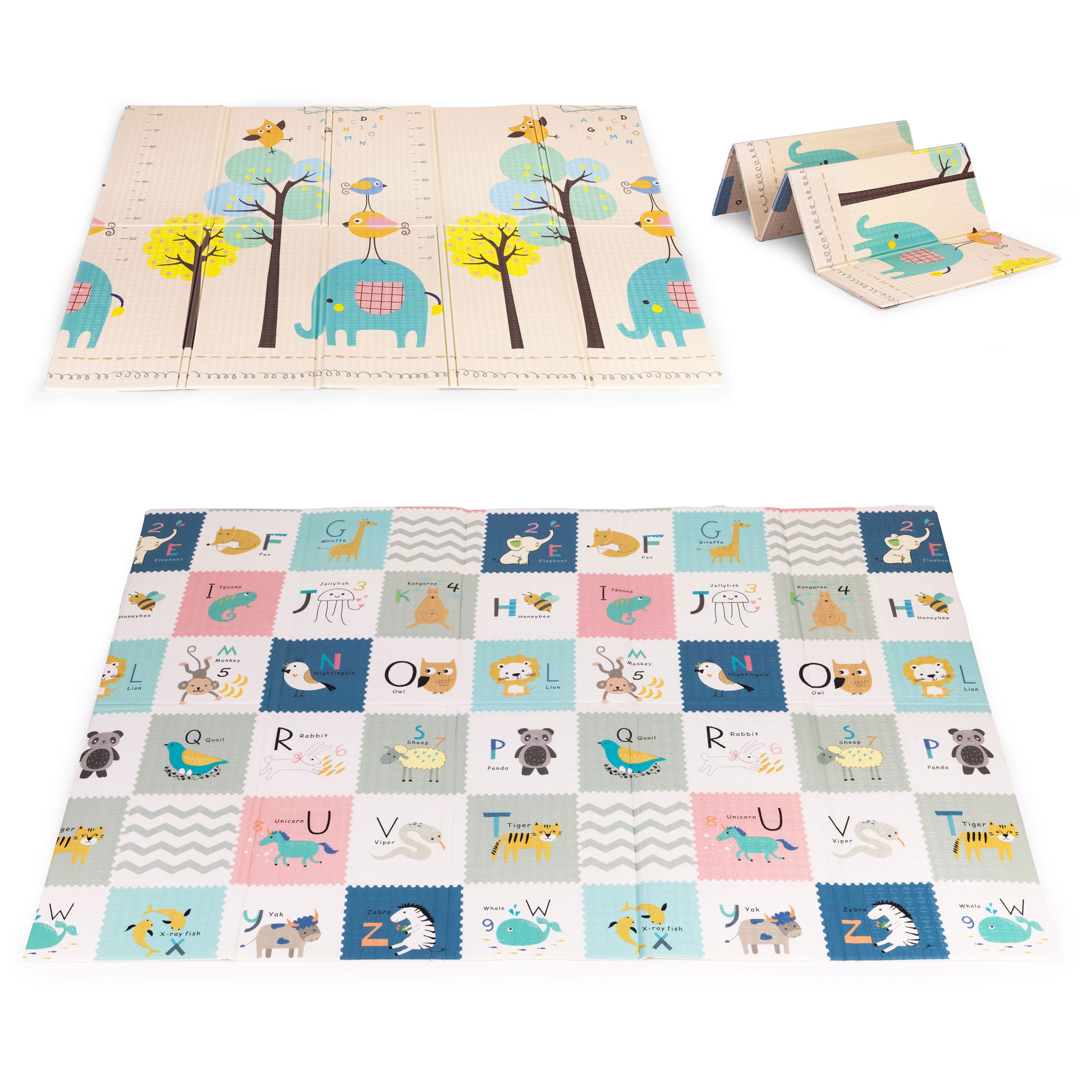 Mata piankowa dla dzieci 200x150 cm edukacyjna dwustronna składana miarka wzrostu alfabet ECOTOYS