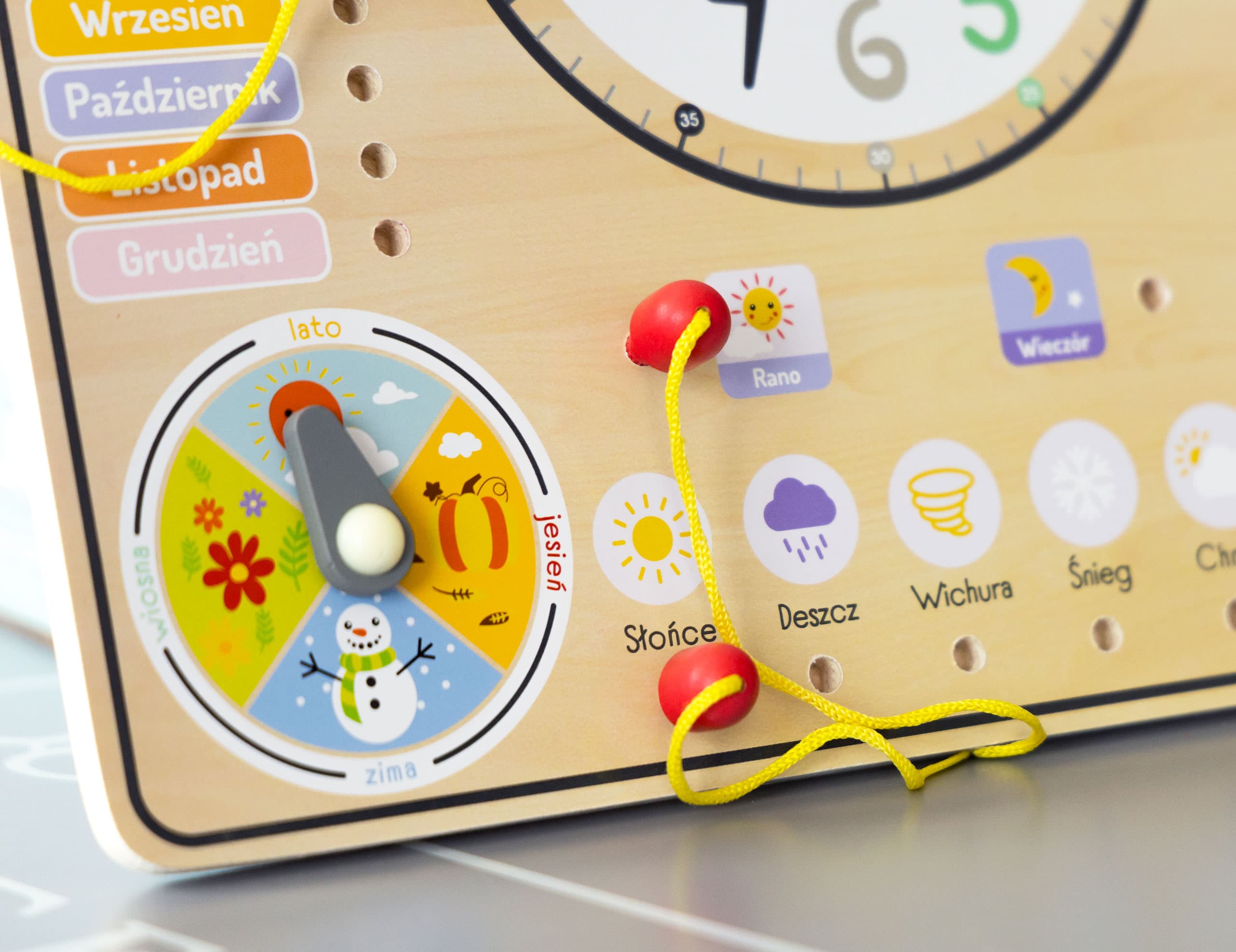 Drewniana tablica manipulacyjna kalendarz zegar ECOTOYS