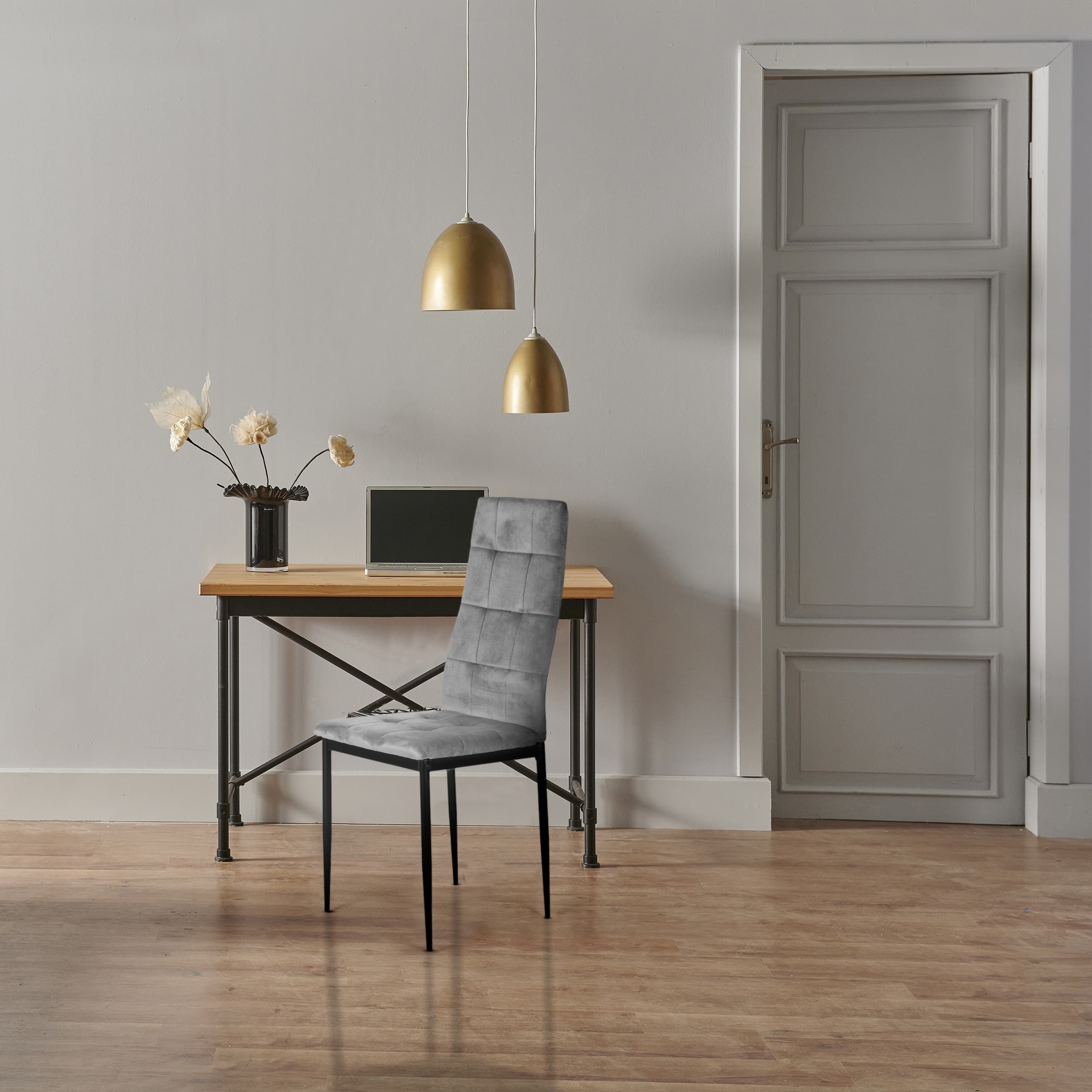 Komplet 4 krzeseł krzesło welurowe do jadalni i salonu 4 sztuki szare ModernHome