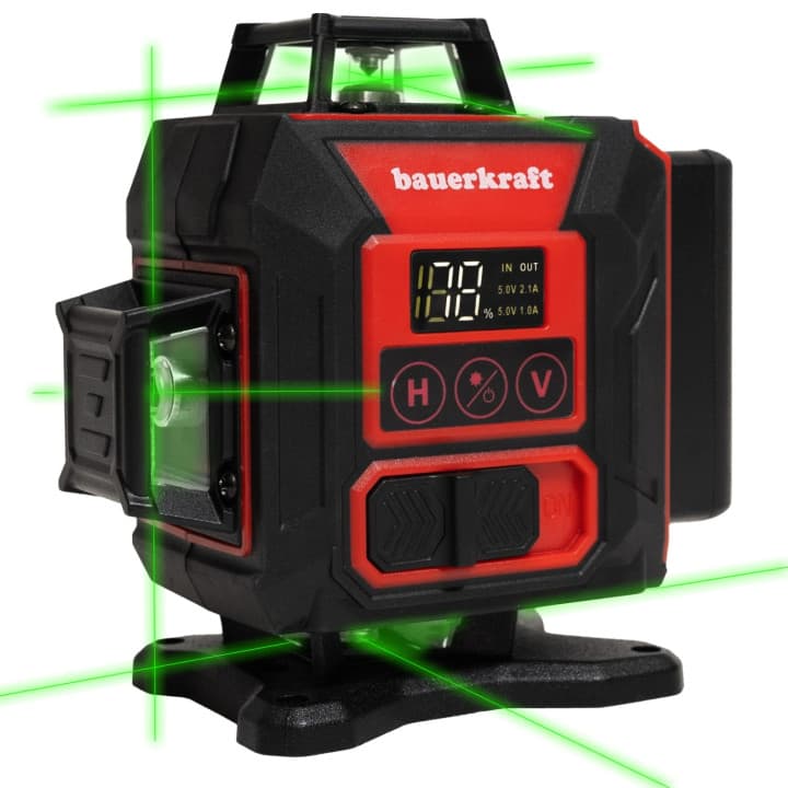 Poziomica laserowa płaszczyznowa zielony laser krzyżowy 360° 4D 16 linii