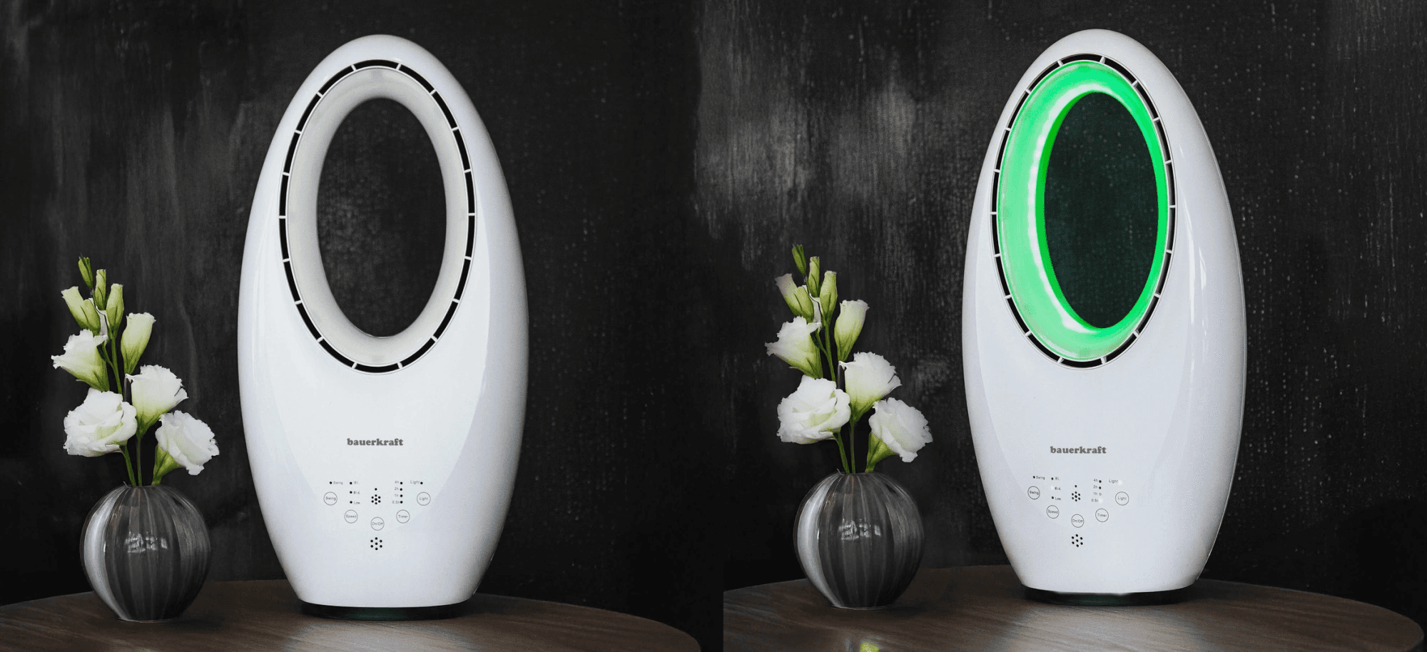 Nowoczesny wentylator stojący bezłopatkowy podłogowy 60W 3 tryby pracy pilot timer podświetlenie LED