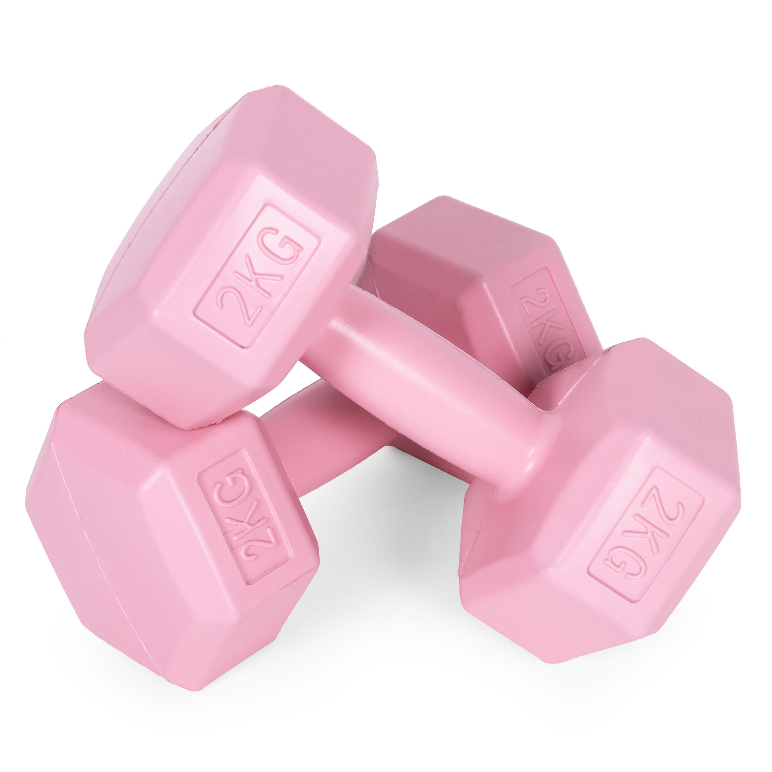 Hantle sześciokątne zestaw 2x2 kg ciężarki do ćwiczeń obciążniki fitness różowe ModernHome