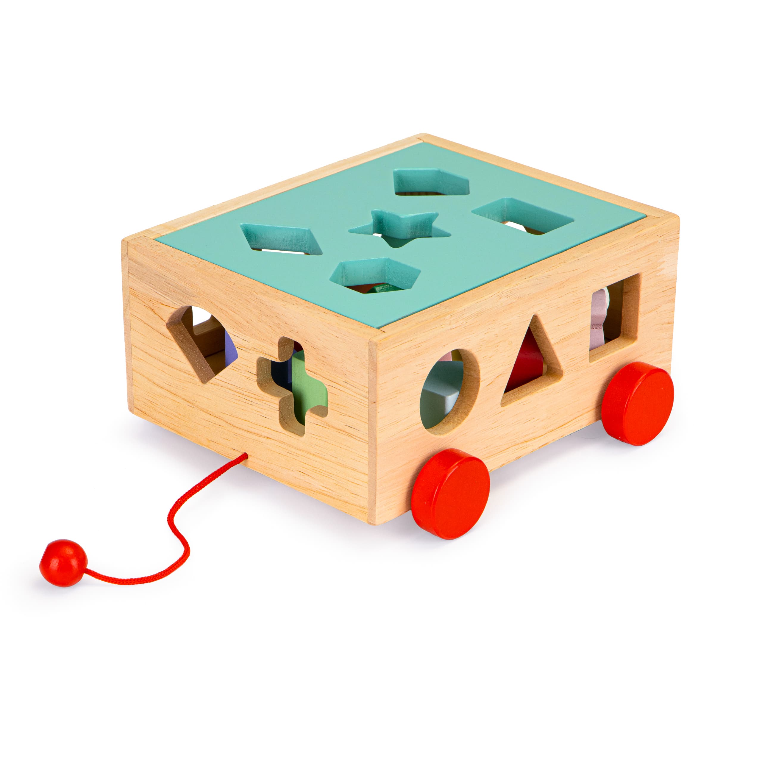 Drewniany wózek sorter z klockami kostka edukacyjna dla dzieci ECOTOYS
