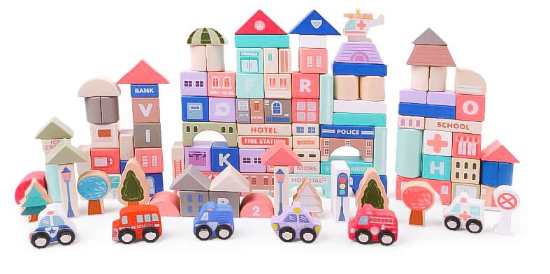 Drewniane klocki edukacyjne miasto z matą 115 szt ECOTOYS