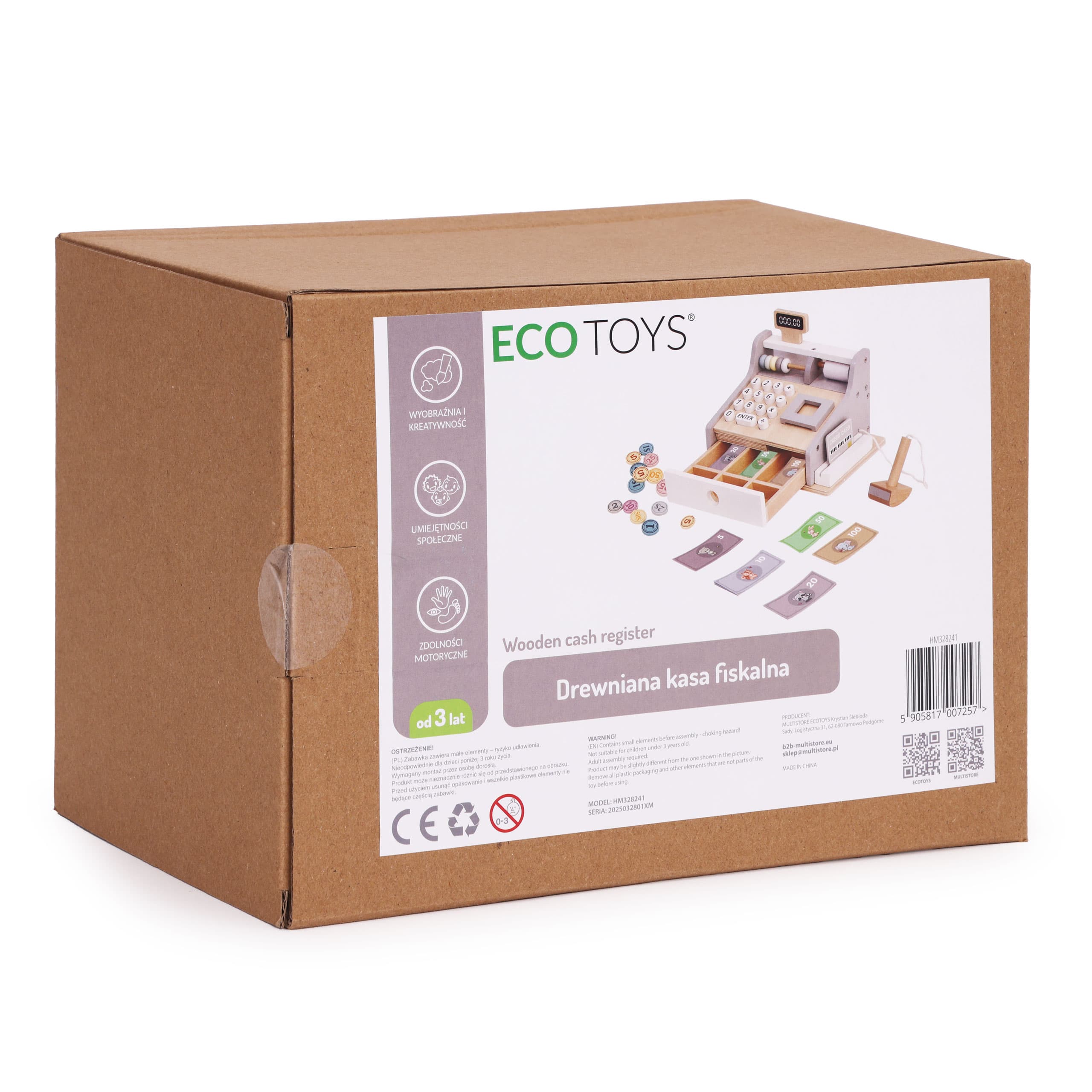 Drewniana kasa fiskalna dla dzieci skaner banknoty monety karta ECOTOYS