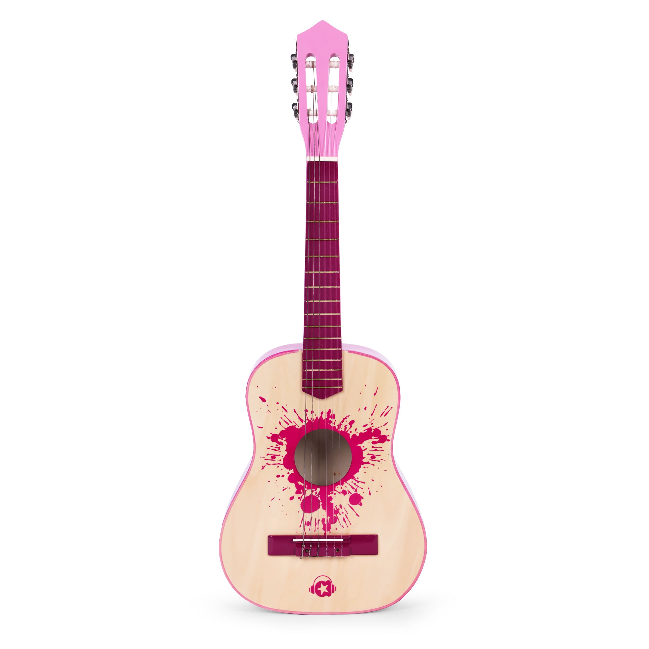 Gitara dla dzieci różowa duża - 30 drewniana 6 strun metalowe i nylonowe ECOTOYS
