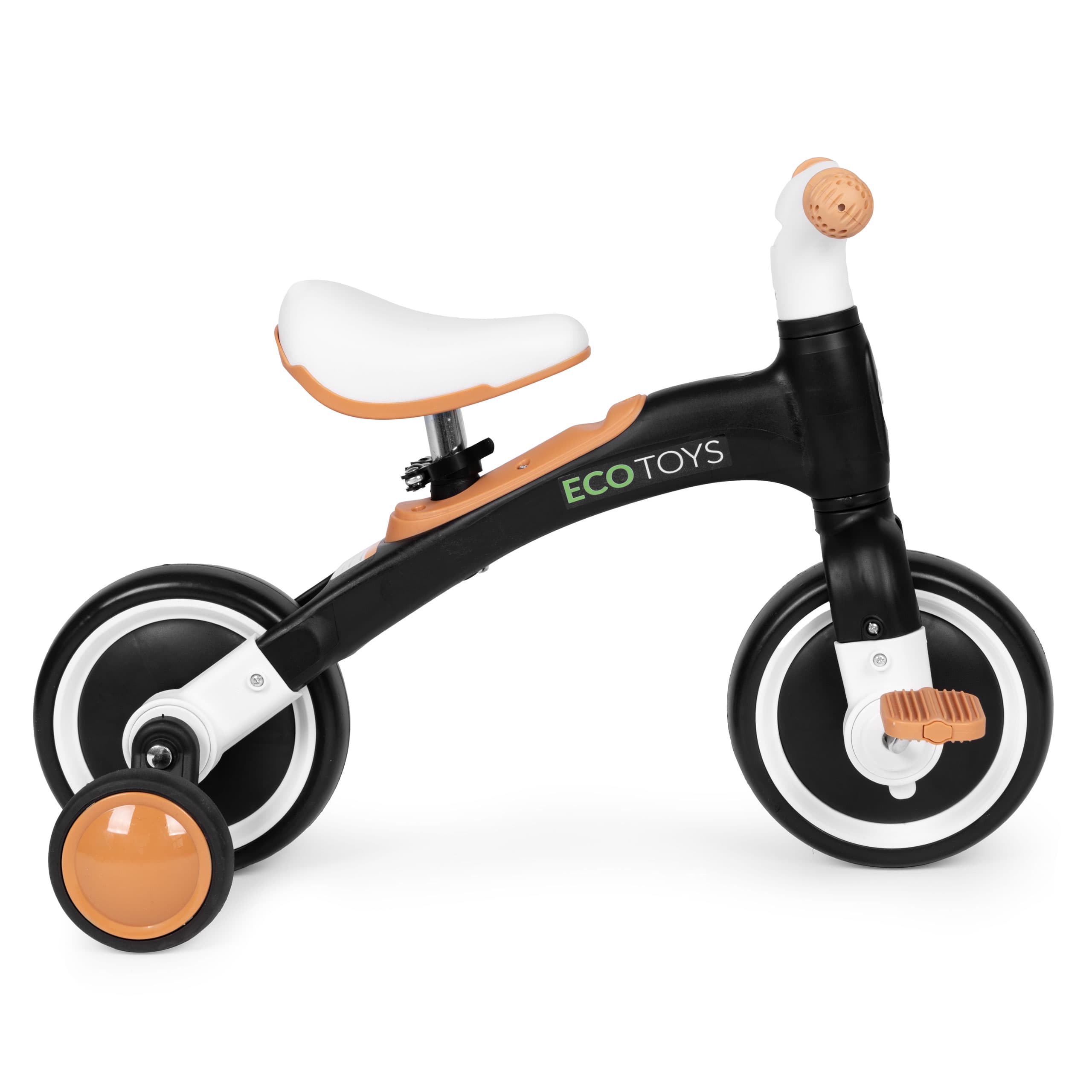 Rowerek biegowy z pedałami - treningowy kółka boczne 3w1 czarny ECOTOYS