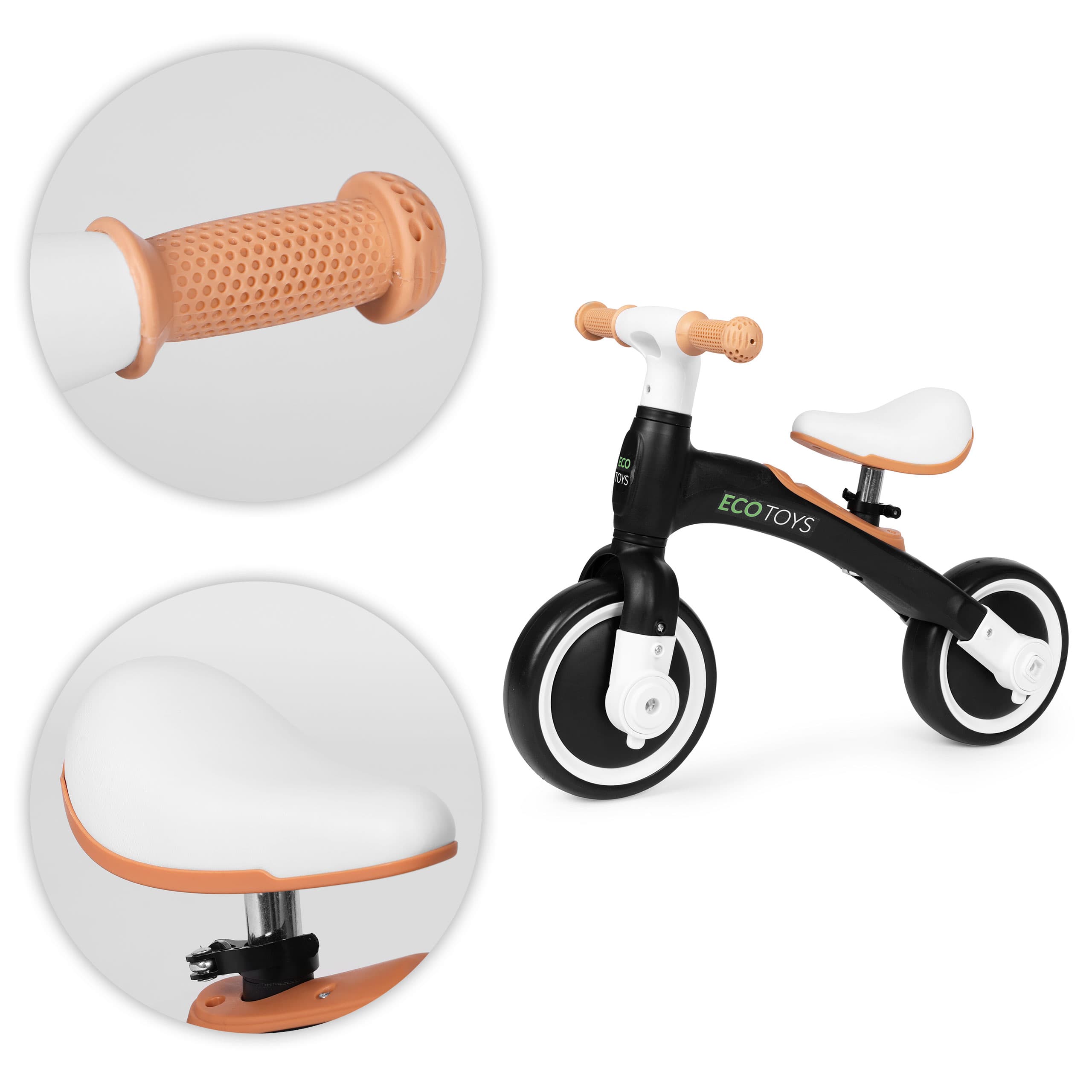 Rowerek biegowy z pedałami - treningowy kółka boczne 3w1 czarny ECOTOYS