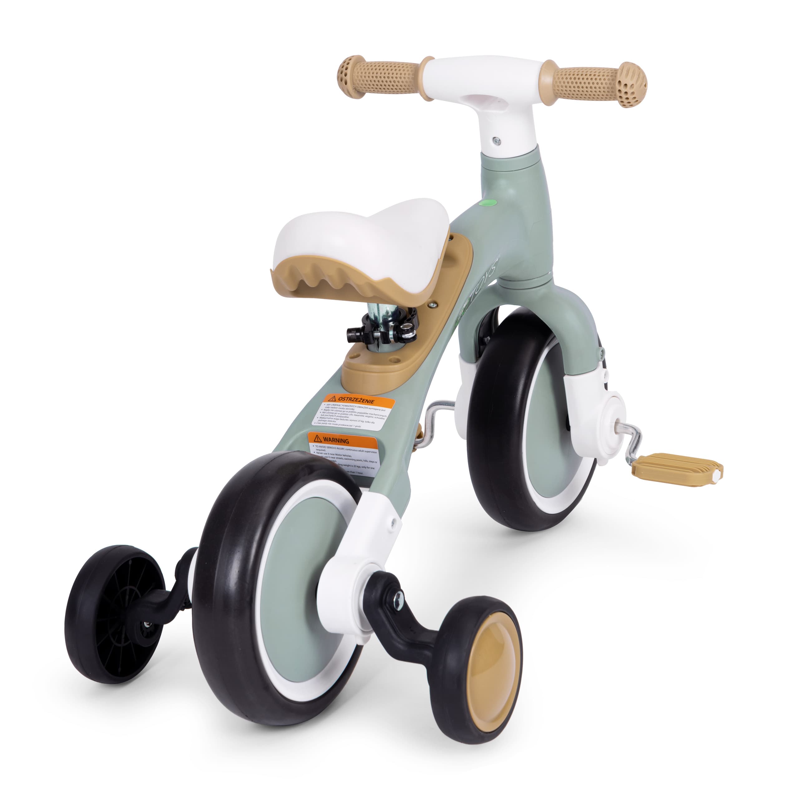 Rower rowerek biegowy z pedałami - treningowy kółka boczne 3w1 zielony ECOTOYS