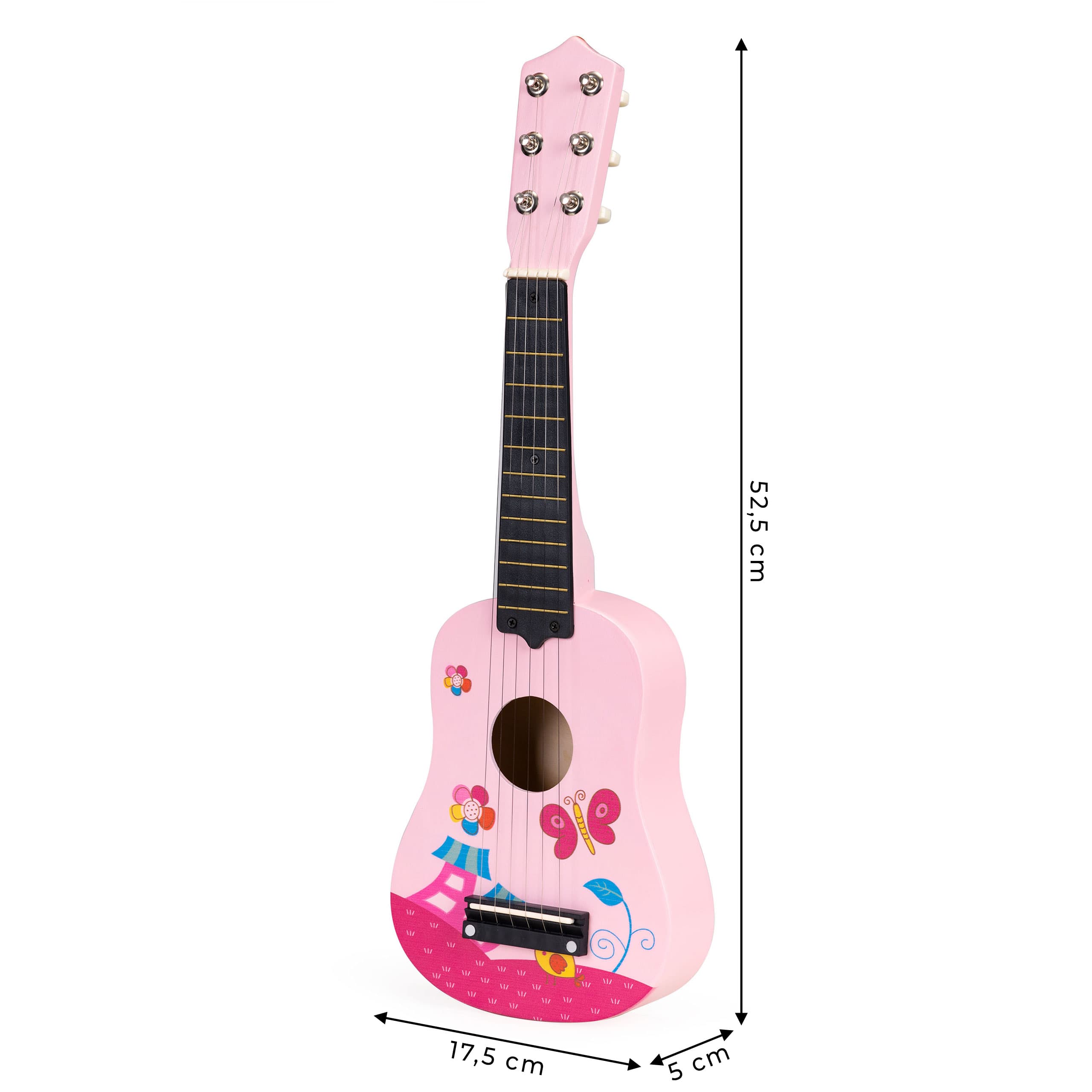Gitara dla dzieci drewniana metalowe struny kostka różowa ECOTOYS