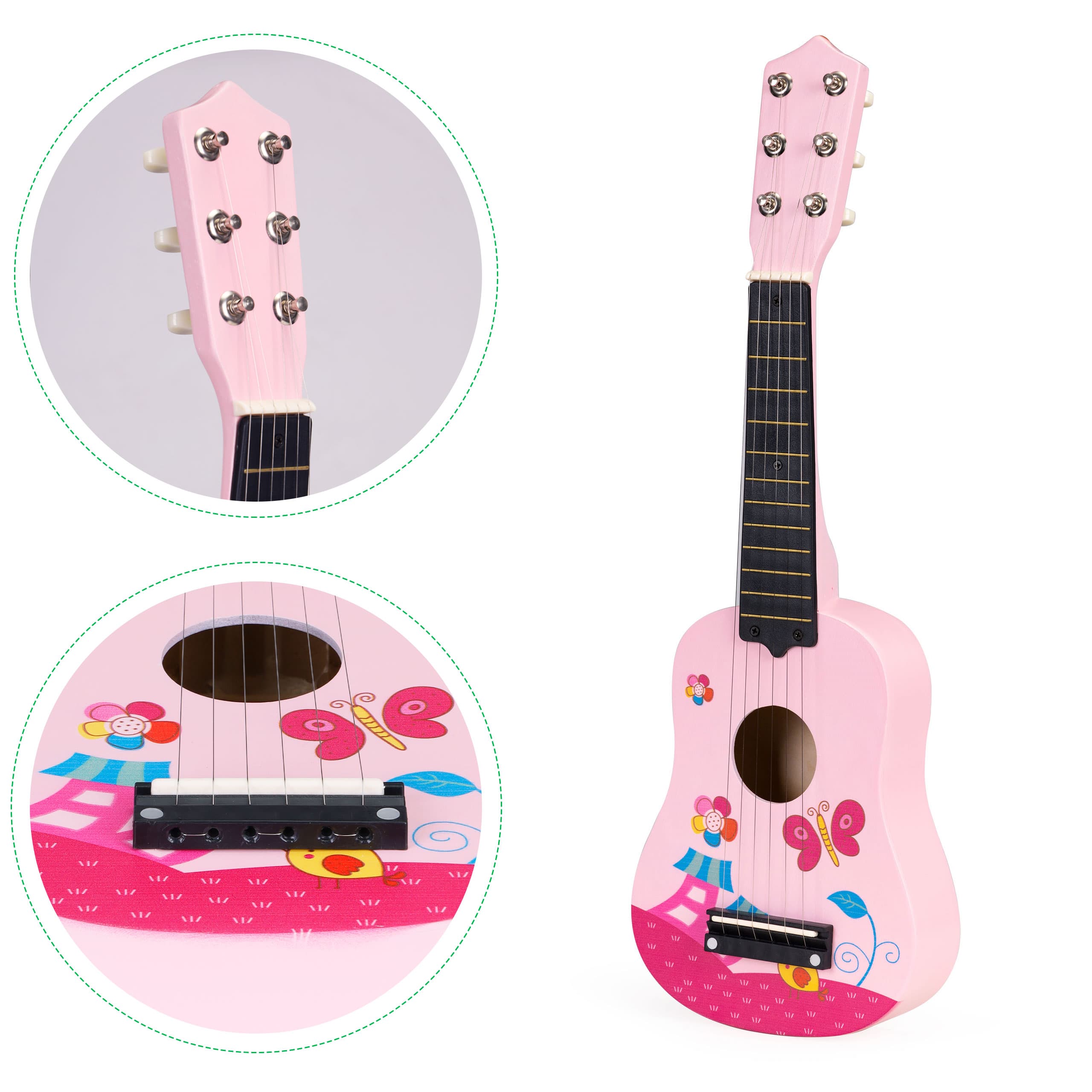 Gitara dla dzieci drewniana metalowe struny kostka różowa ECOTOYS