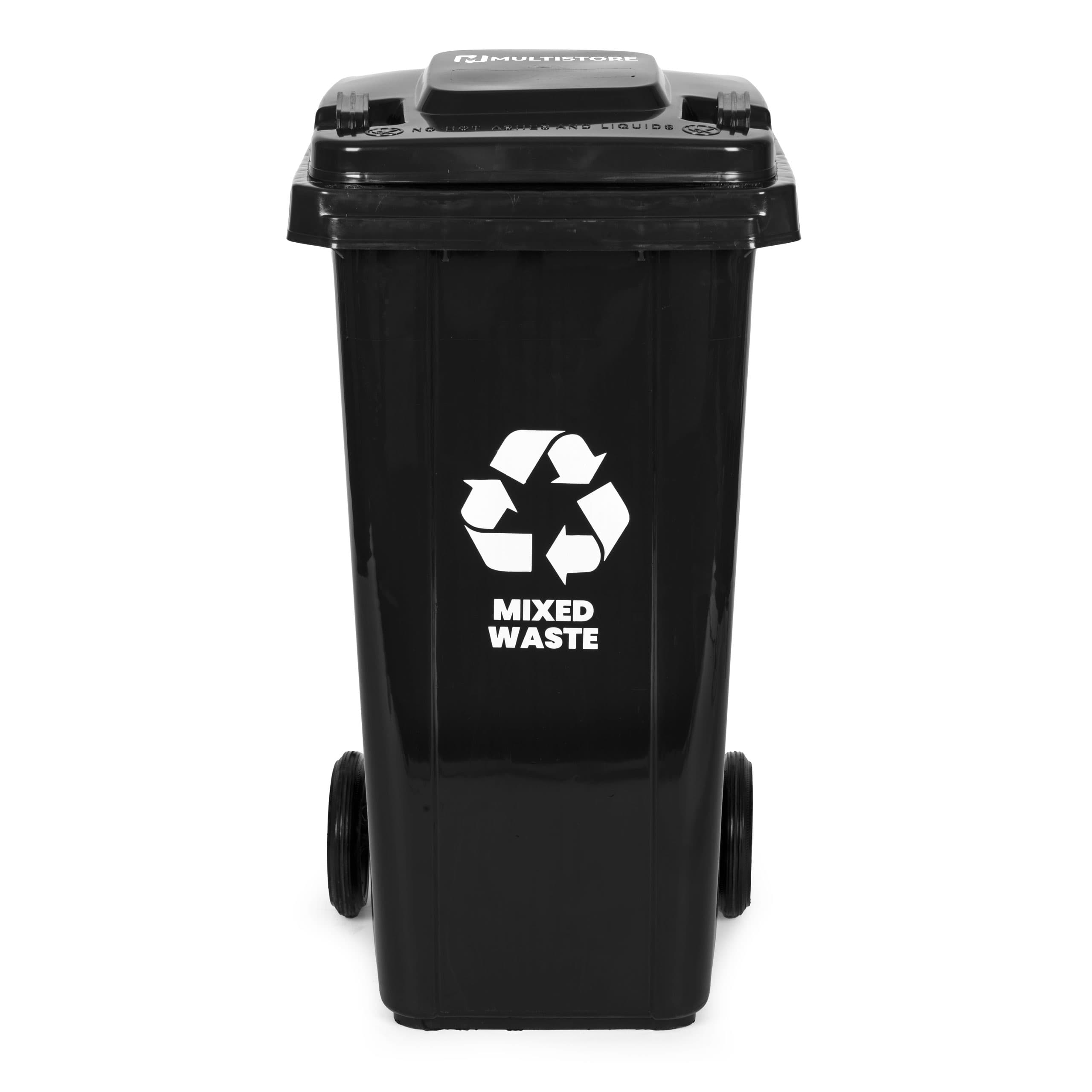 Zestaw 4 koszy na śmieci pojemniki 4x120L niebieski zielony żółty czarny makulatura szkło plastik odpady zmieszane gumowe koła