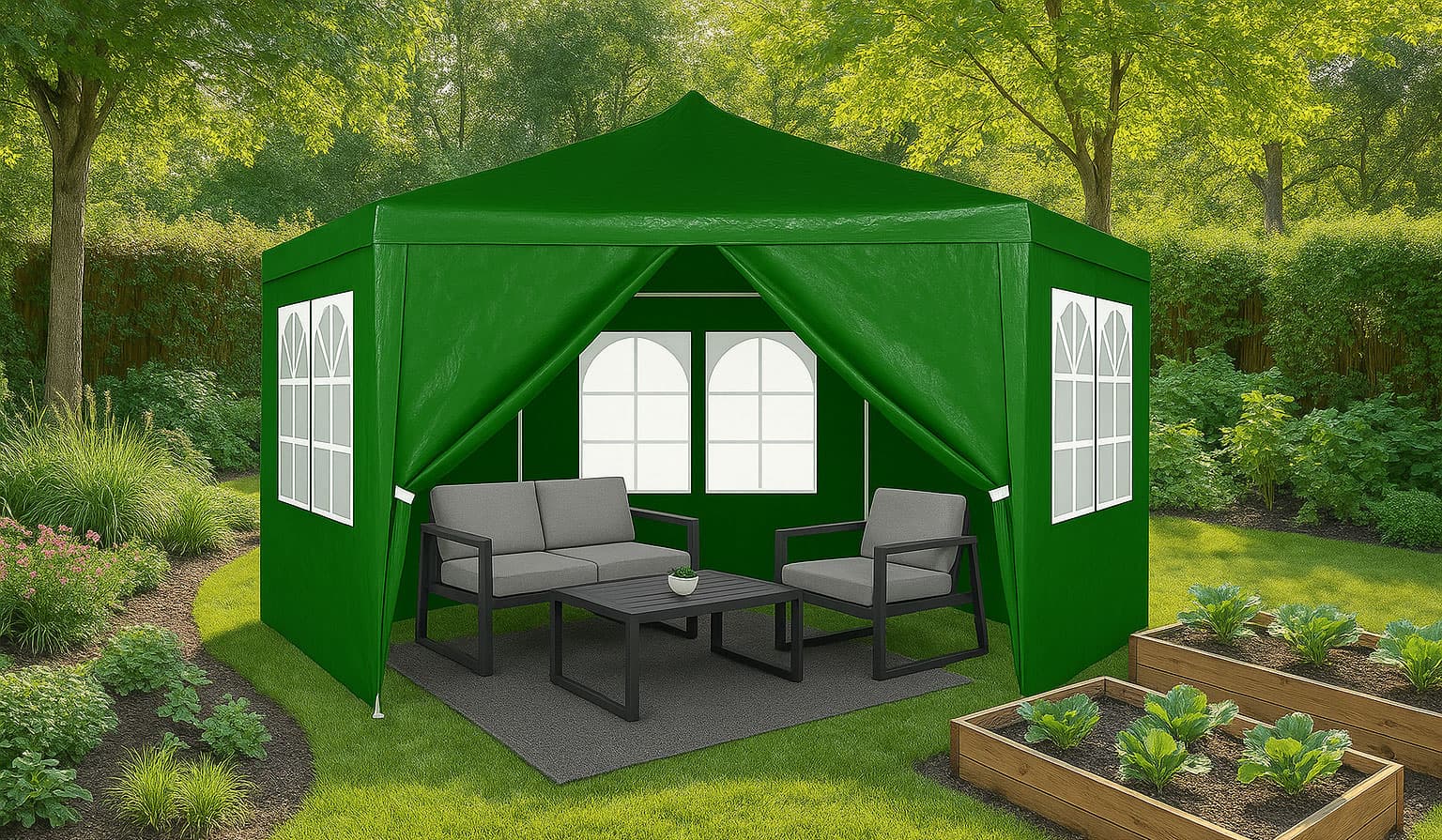Namiot pawilon ogrodowy handlowy 2x2x2 m z oknami zielony MultiGarden