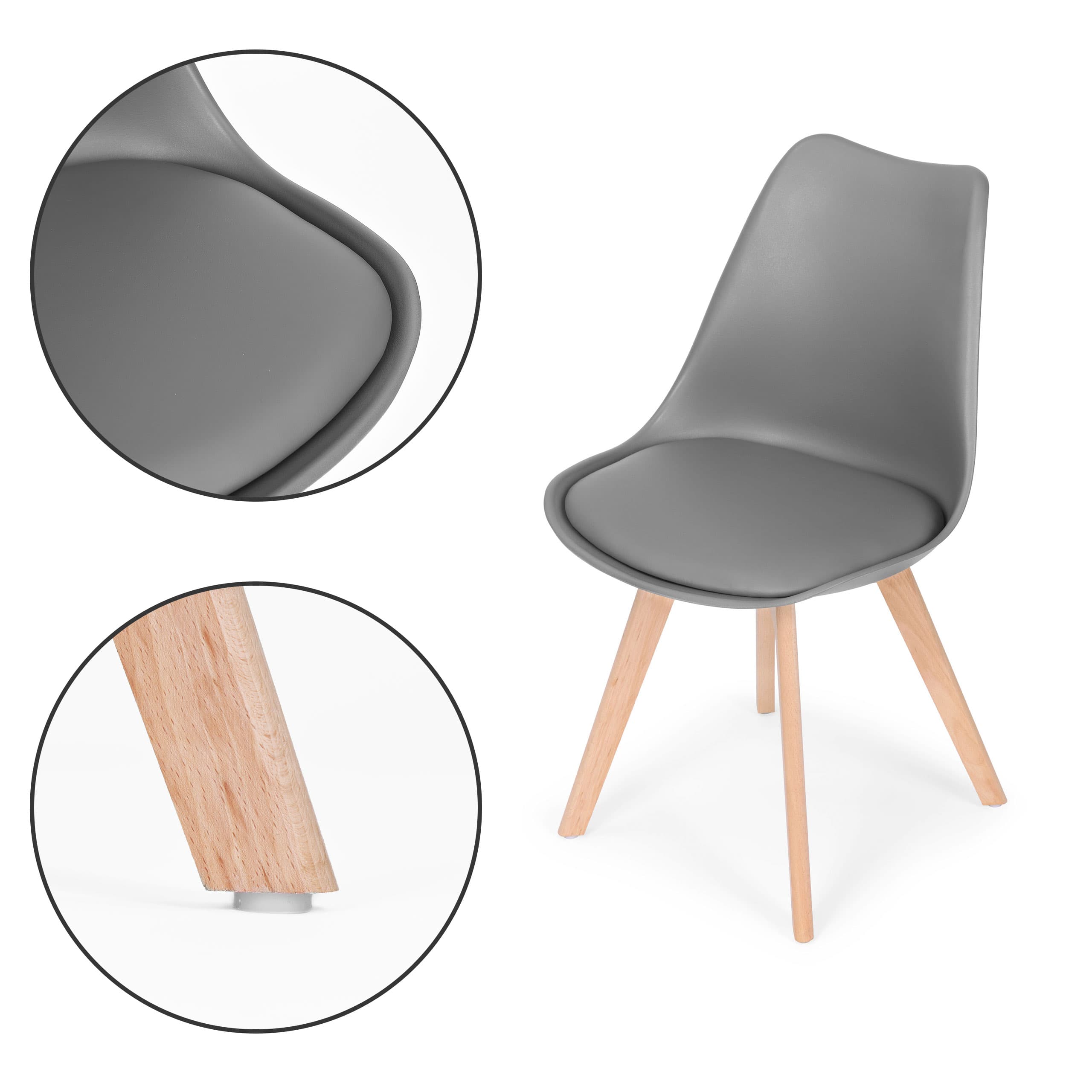 Zestaw 4 krzeseł krzesło do salonu jadalni z poduszką szare ModernHome