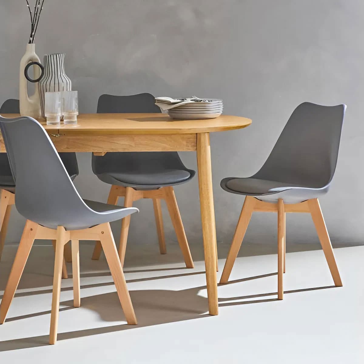 Zestaw 4 krzeseł krzesło do salonu jadalni z poduszką szare ModernHome
