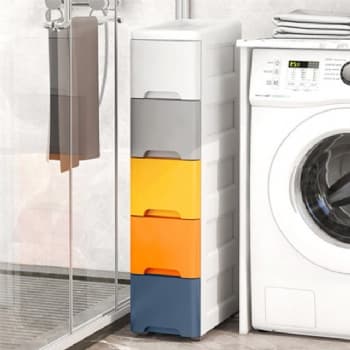 Regał z 5 wysuwanymi szufladami nogi z kółkami ModernHome