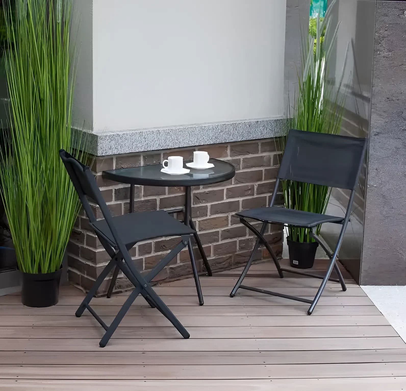 Stolik półokrągły szklany kawowy na balkon taras patio czarny MultiGarden