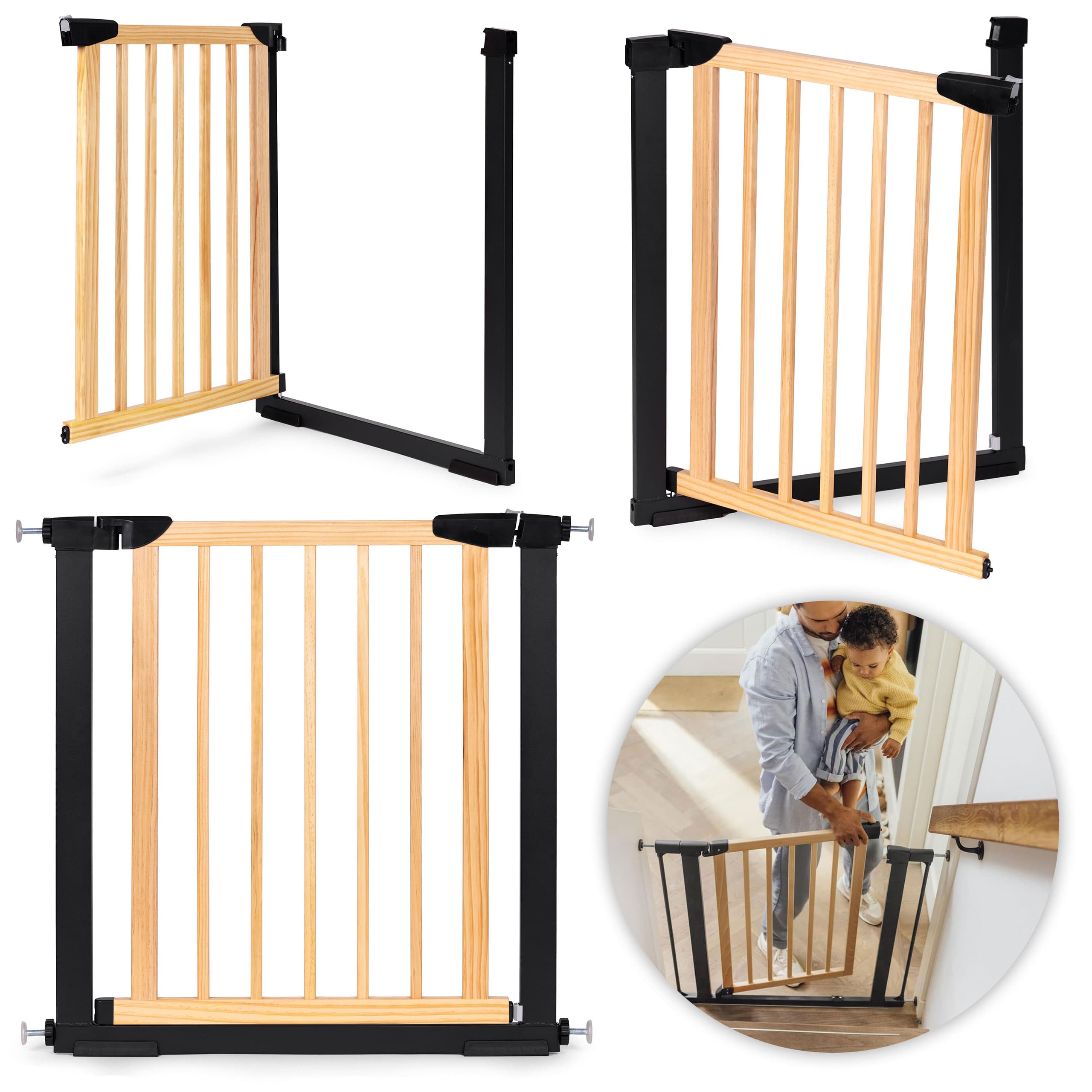 Bramka barierka zabezpieczająca 74-80 cm na schody i drzwi metal drewno ECOTOYS