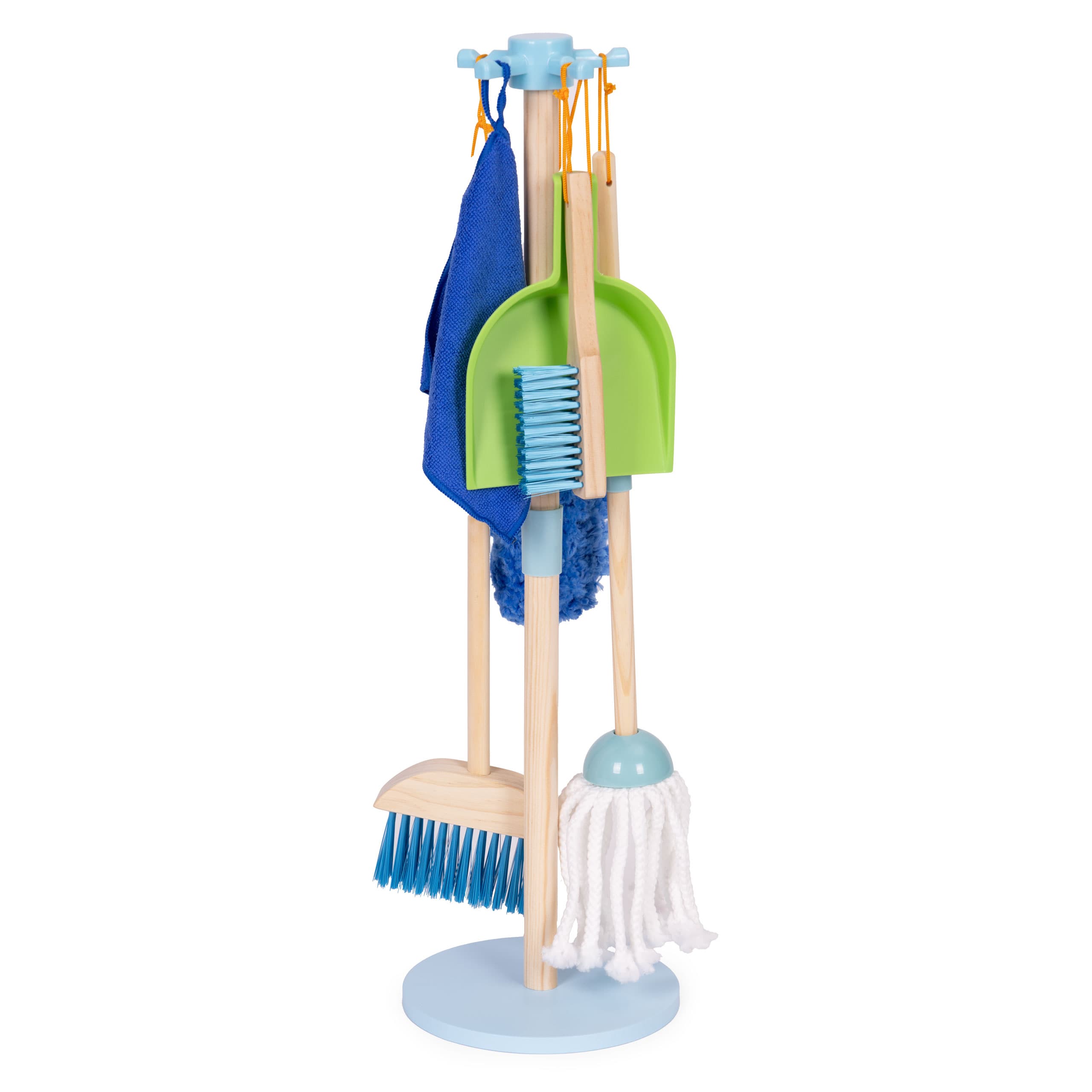 Drewniany zestaw do sprzątania dla dzieci mop zmiotka z szufelką 7 elementów ECOTOYS