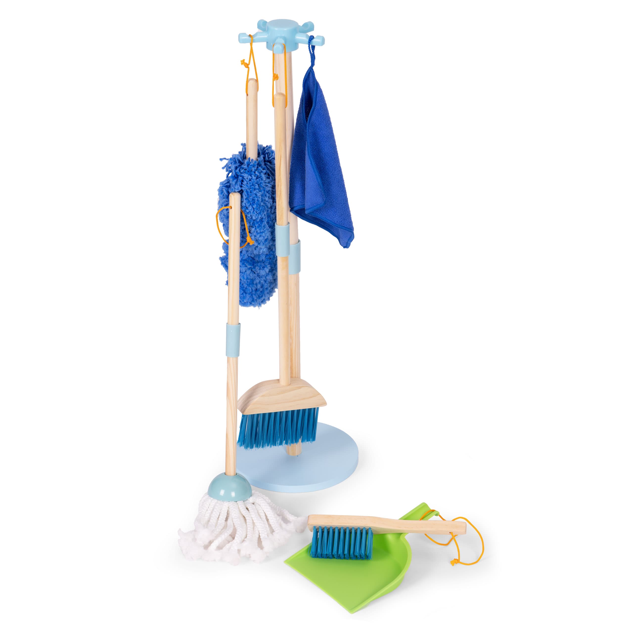 Drewniany zestaw do sprzątania dla dzieci mop zmiotka z szufelką 7 elementów ECOTOYS