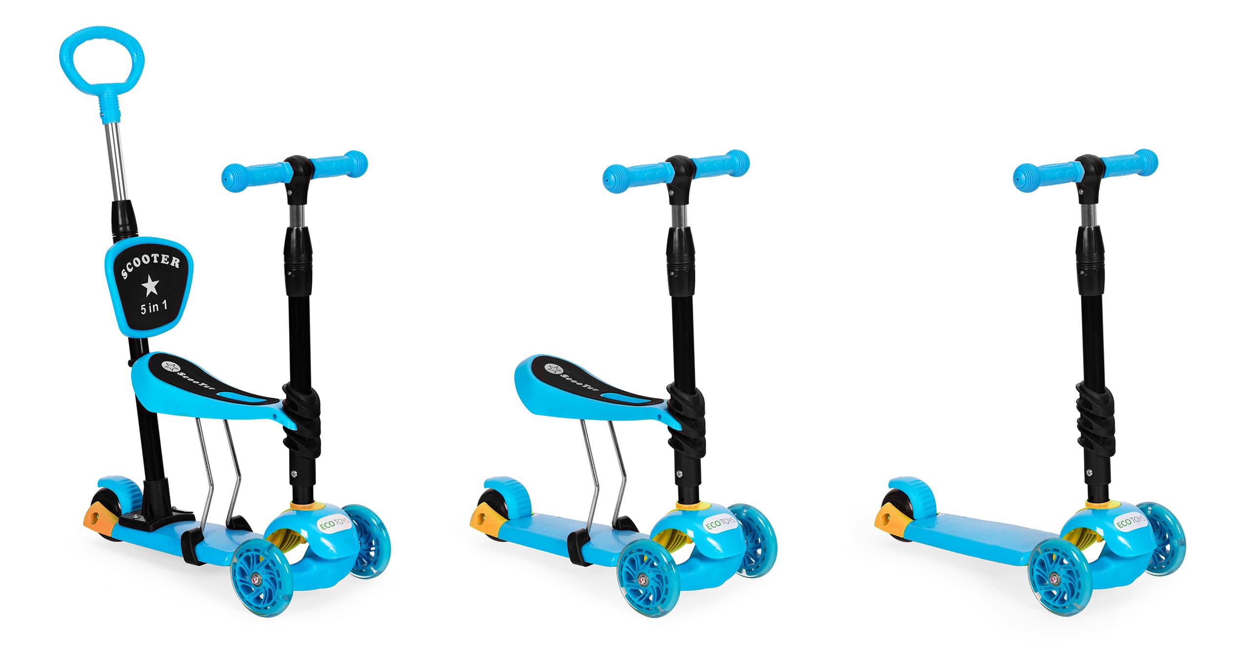 Hulajnoga trójkołowa balansowa led 3w1 świecące kółka - Niebieska ECOTOYS