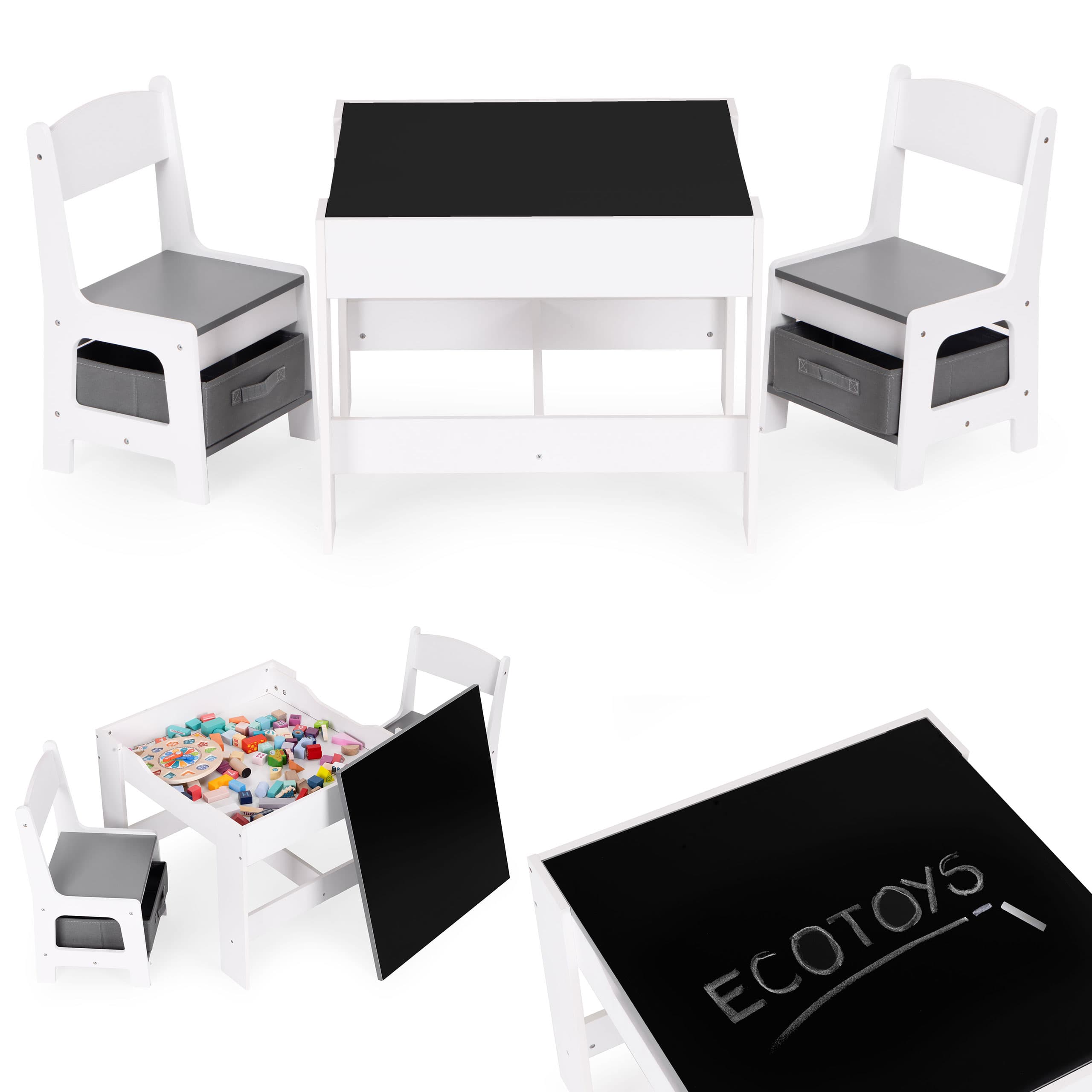 Zestaw mebli dla dzieci stolik + 2 krzesła tablica kredowa ECOTOYS