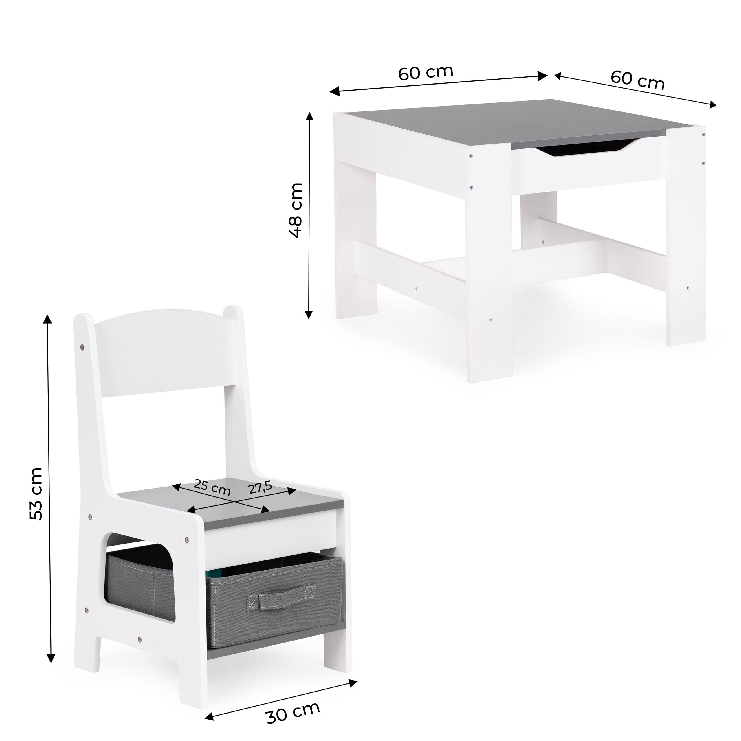 Zestaw mebli dla dzieci stolik + 2 krzesła tablica kredowa ECOTOYS