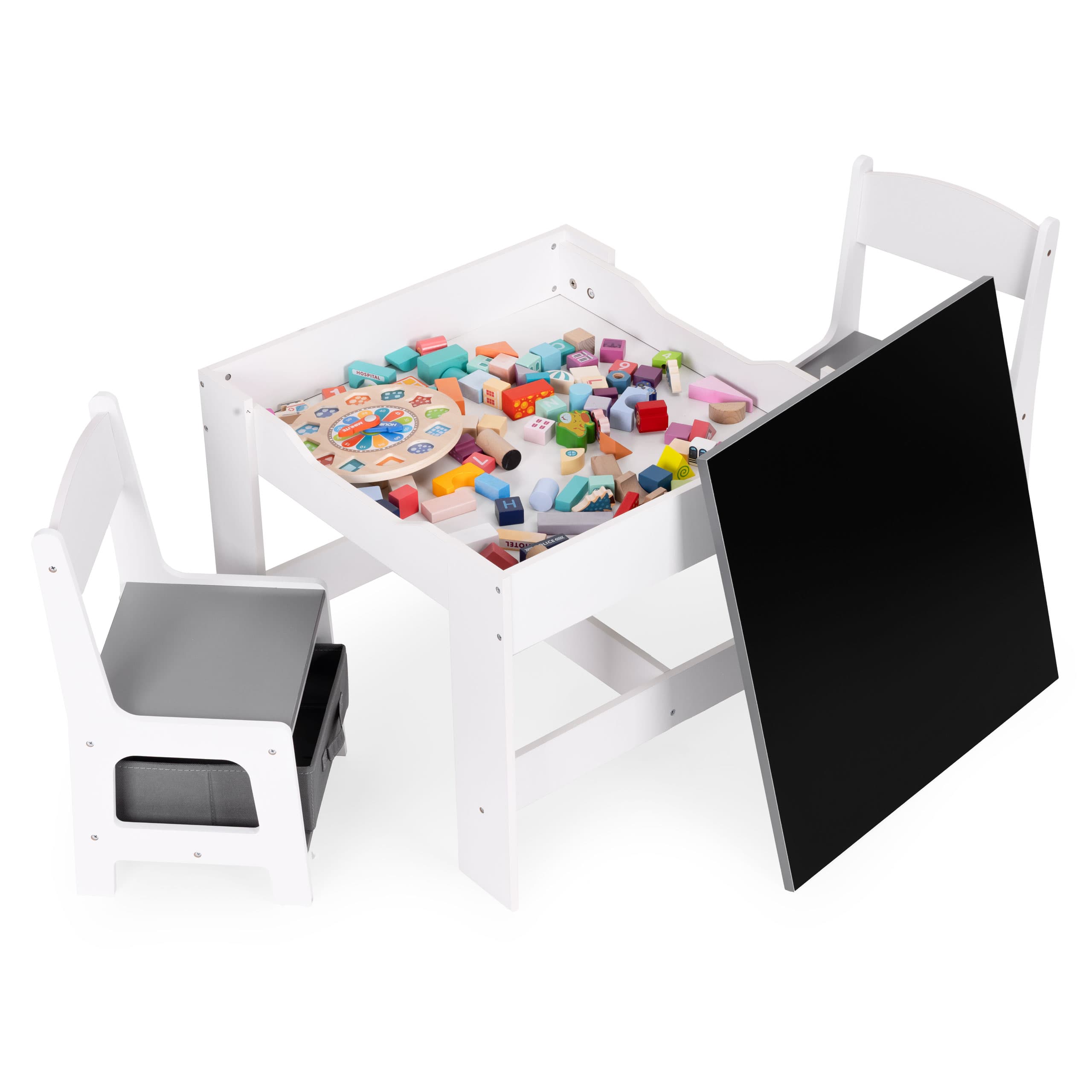 Zestaw mebli dla dzieci stolik + 2 krzesła tablica kredowa ECOTOYS
