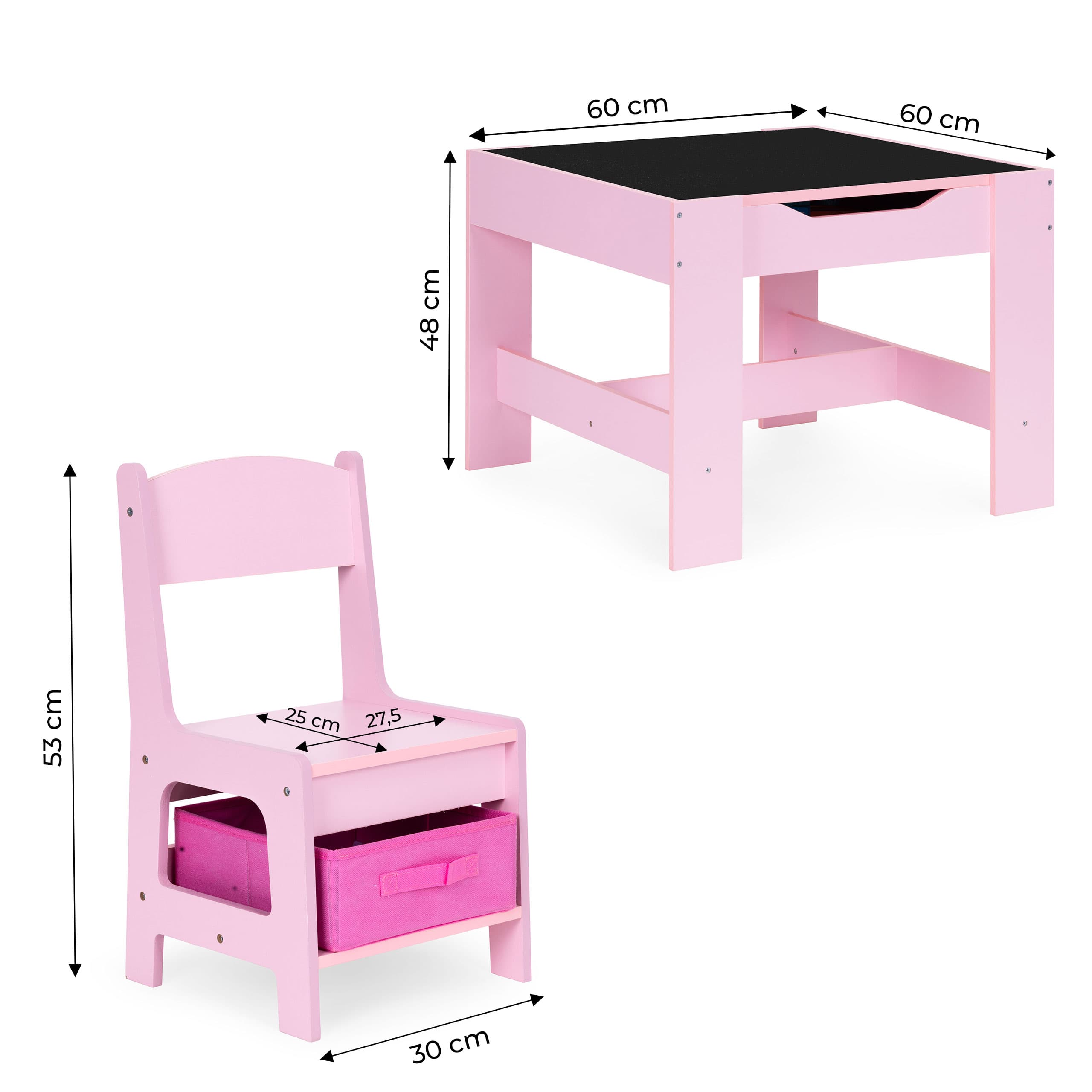 Zestaw mebli dla dzieci stolik + 2 krzesła tablica kredowa różowy ECOTOYS