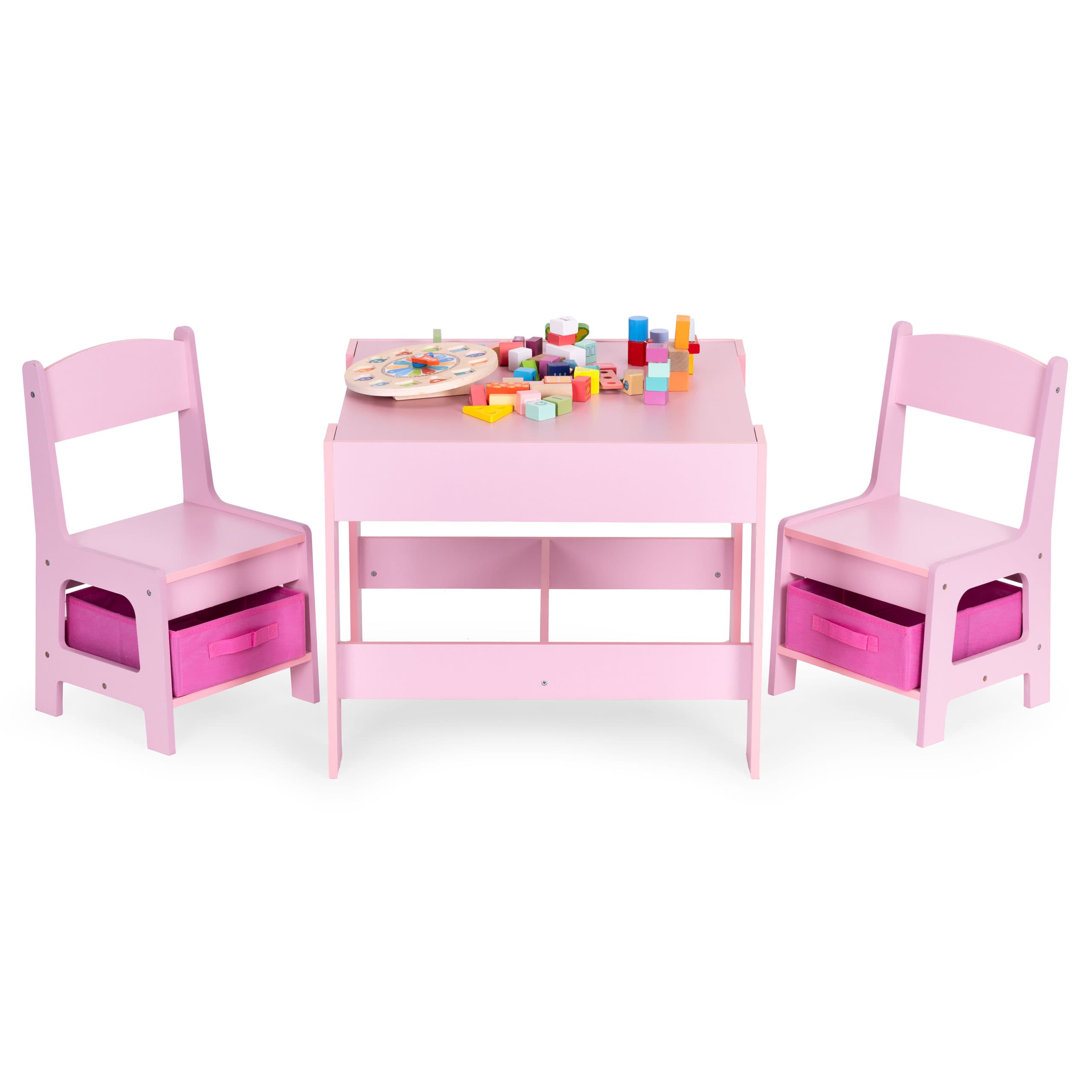 Zestaw mebli dla dzieci stolik + 2 krzesła tablica kredowa różowy ECOTOYS